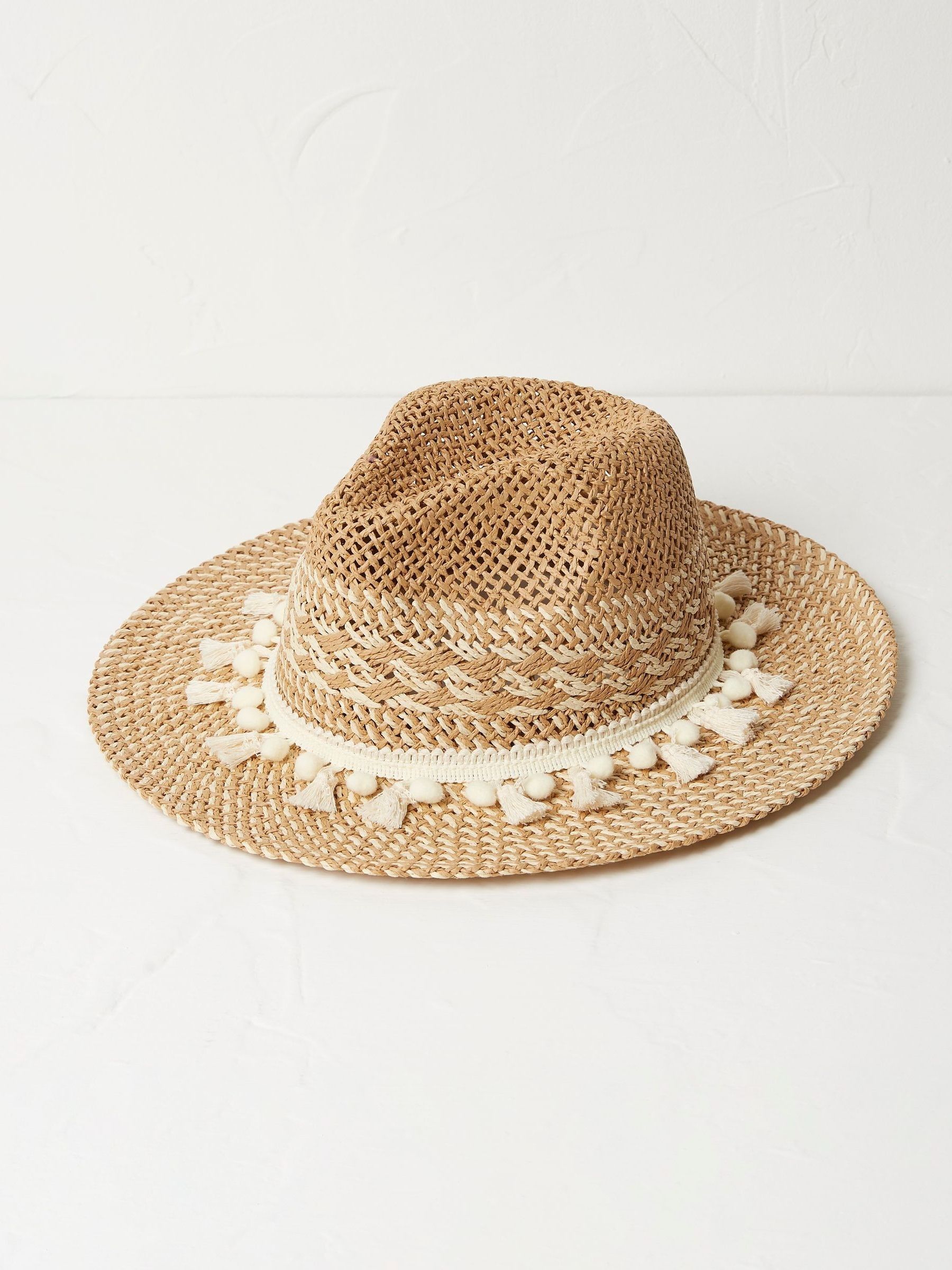 Pom Natural Fedora Hat - Image 1 of 3