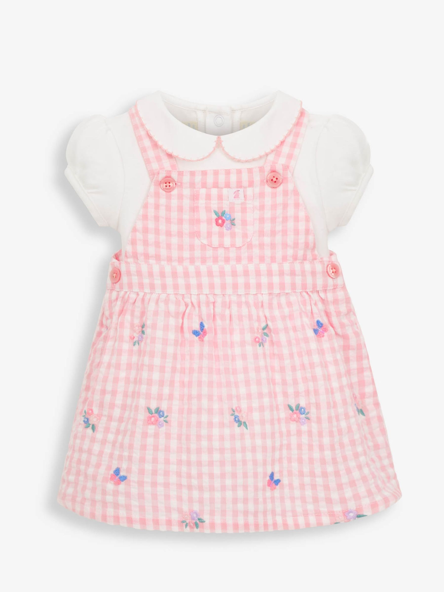 Pink Pink Gingham Baby Dungaree Dress & Bodysuit Set - Image 1 of 3