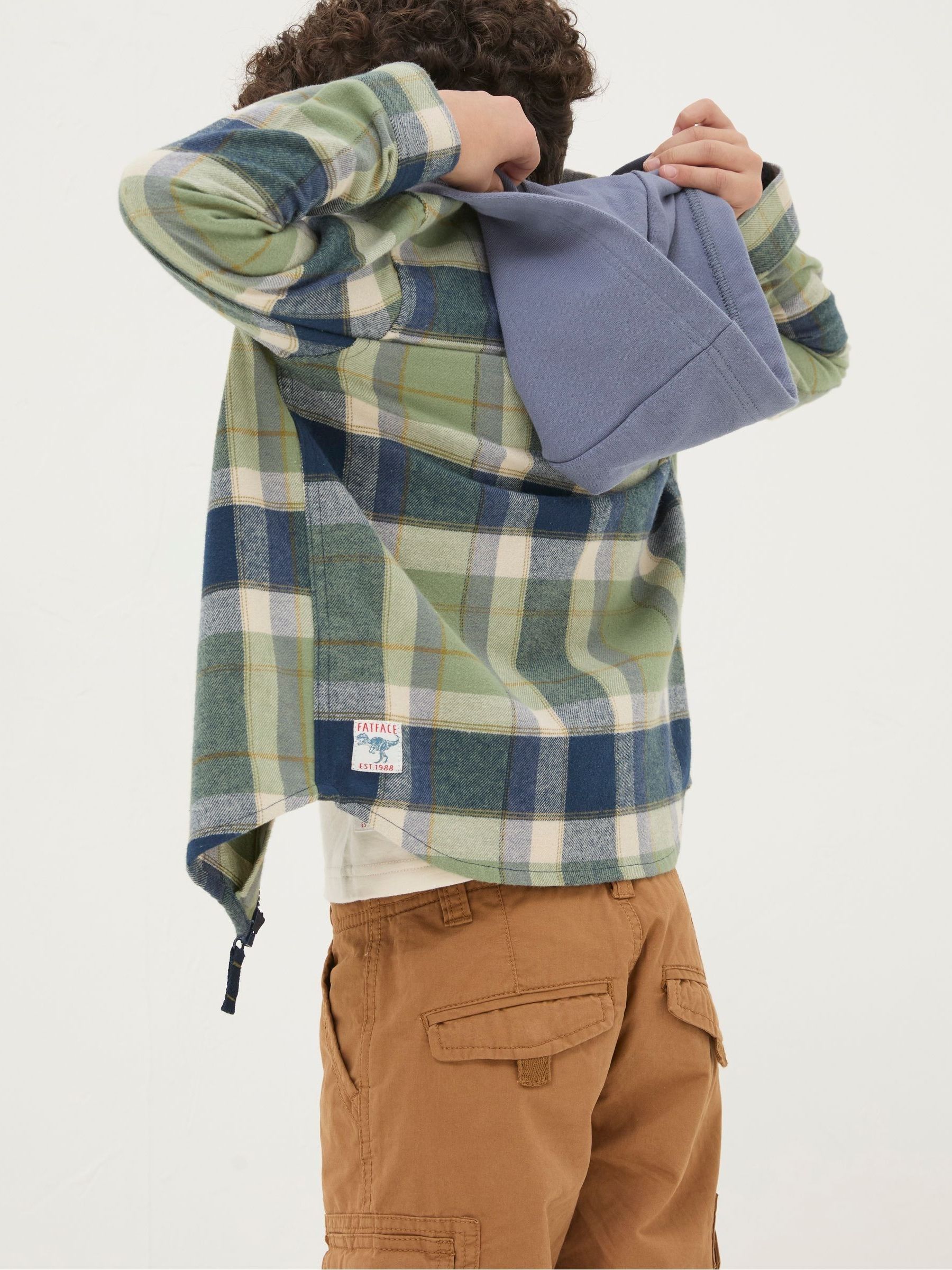 Green Hooded Check Shacket - Image 2 of 5 Green Hooded Check Shacket - Image 2 of 5