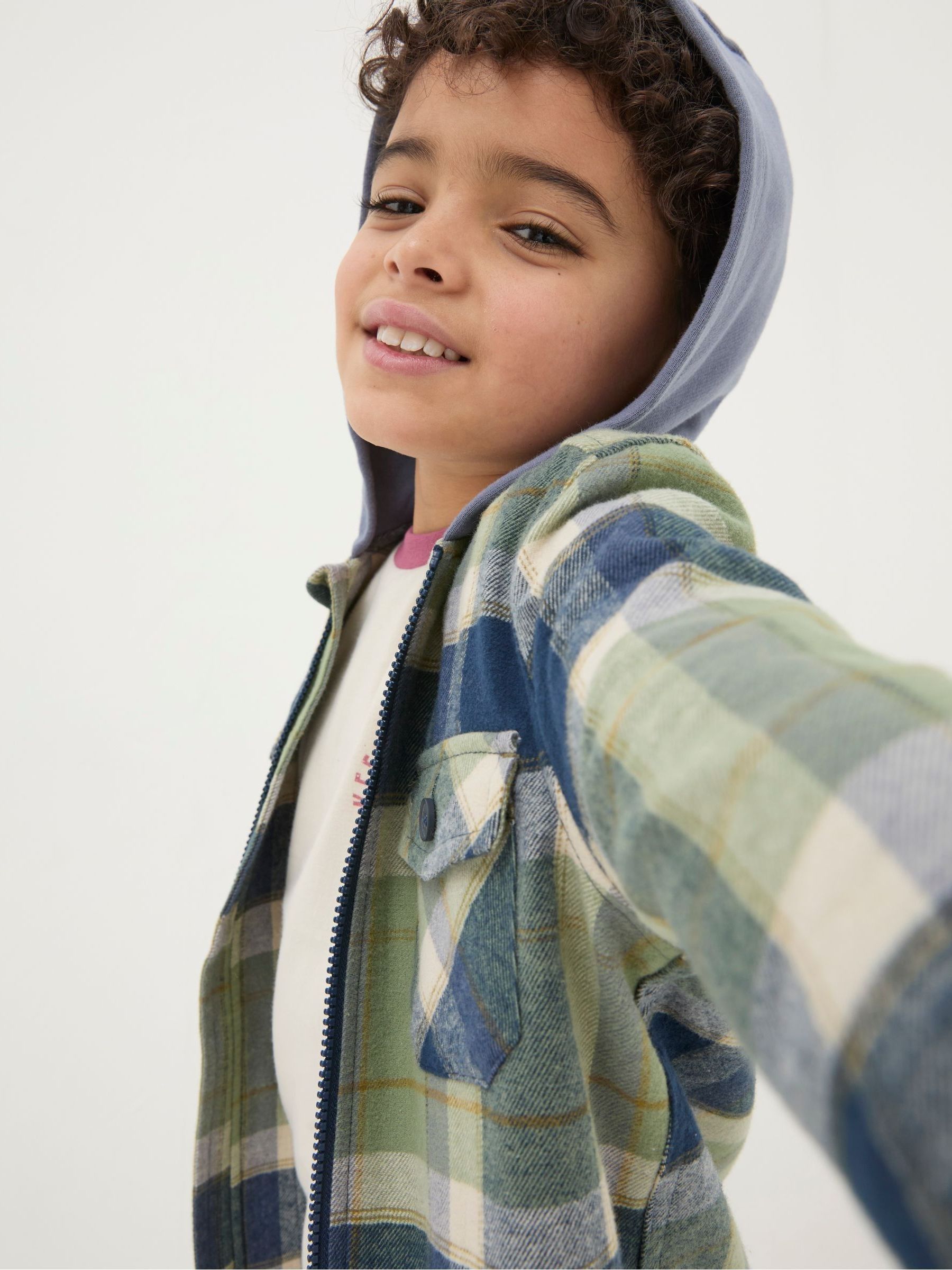Green Hooded Check Shacket - Image 3 of 5