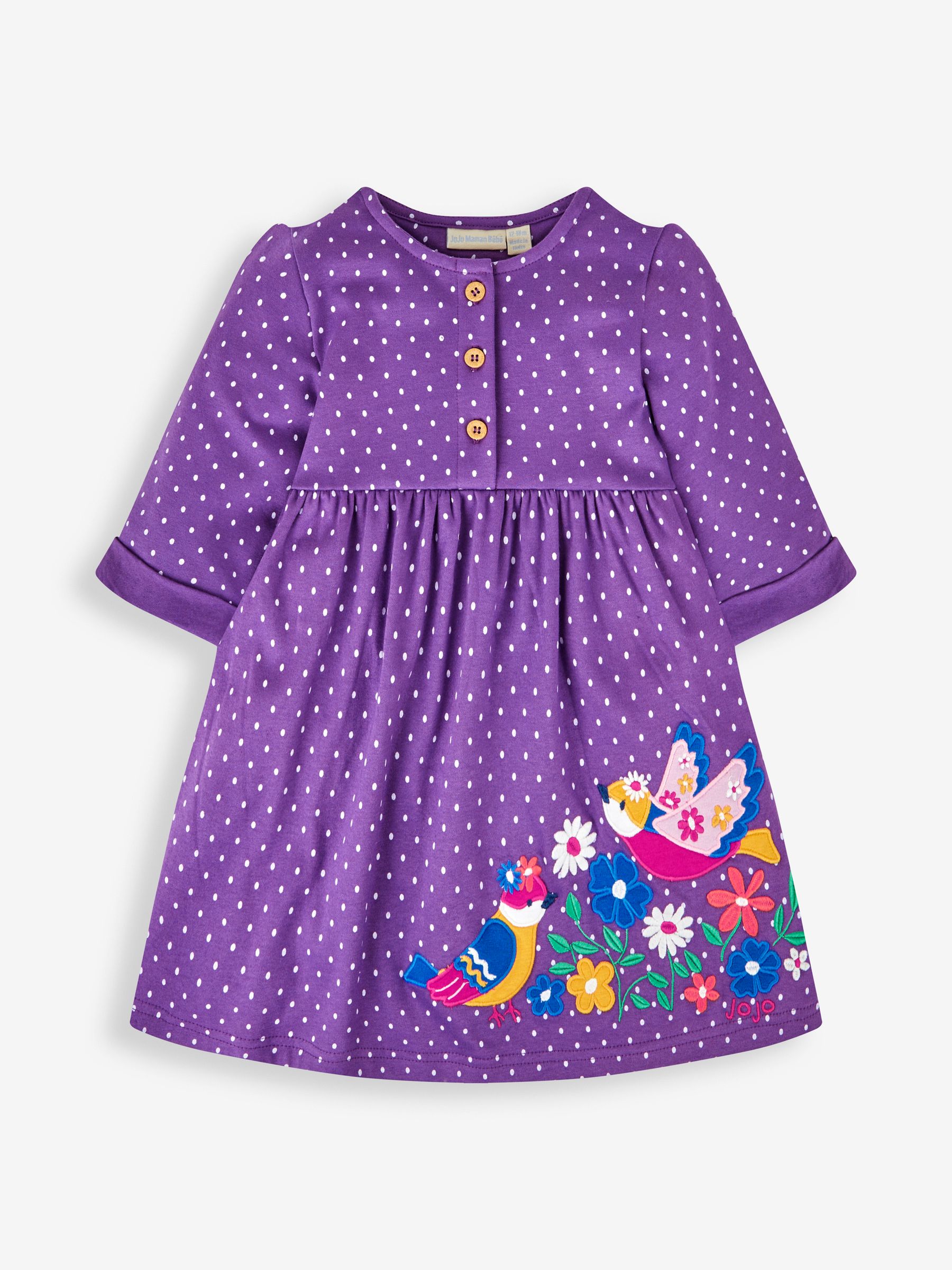 Purple Bird Appliqué Button Front Dress - Image 1 of 3