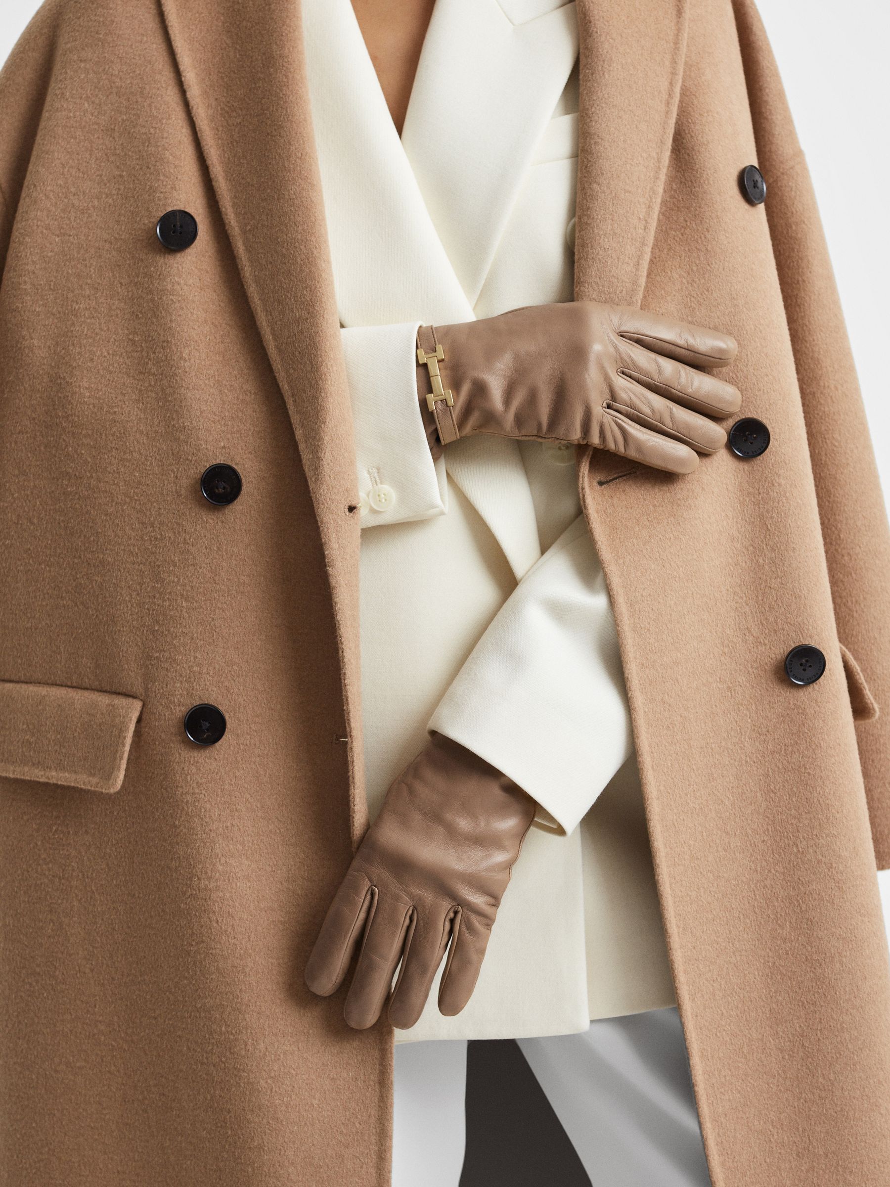 Leather Hardware Gloves in Camel - Image 2 of 3
