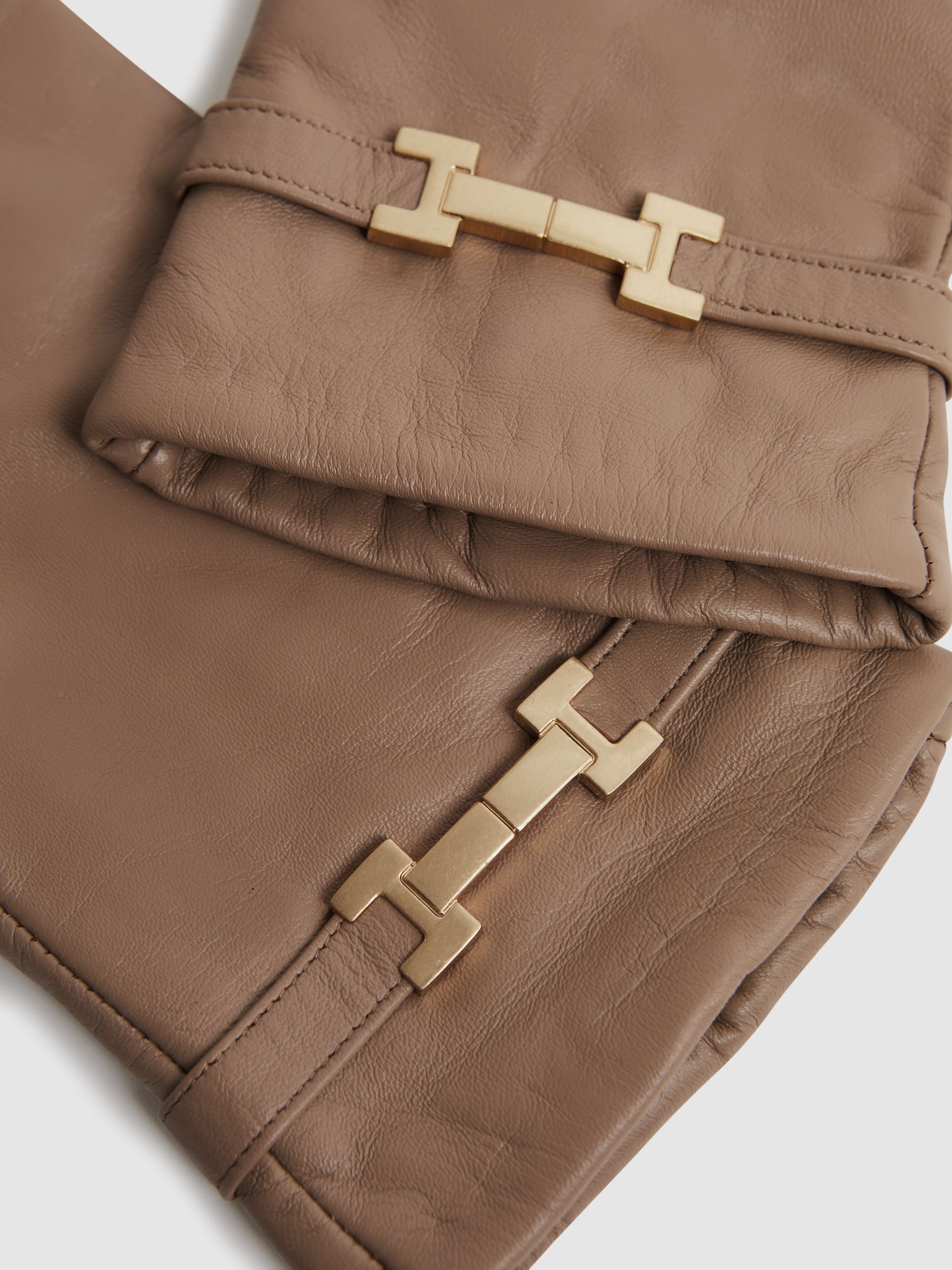 Leather Hardware Gloves in Camel - Image 3 of 3