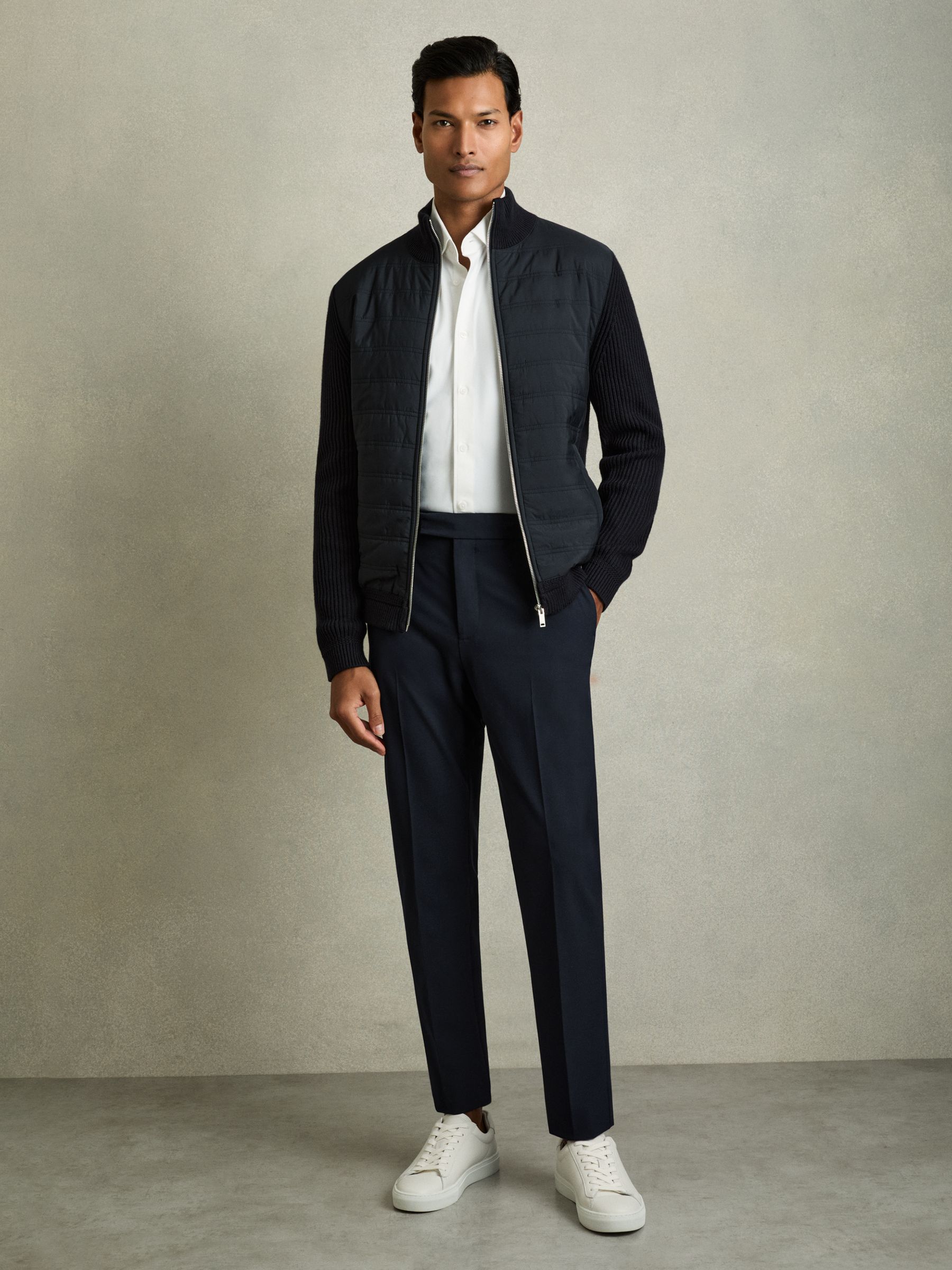 Slim-Fit Drawstring Trousers in Navy - Image 1 of 7