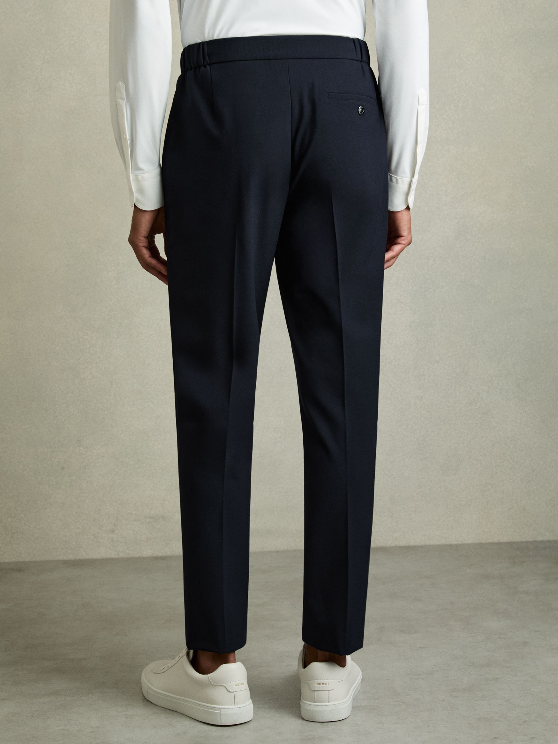 Slim-Fit Drawstring Trousers in Navy - Image 5 of 7