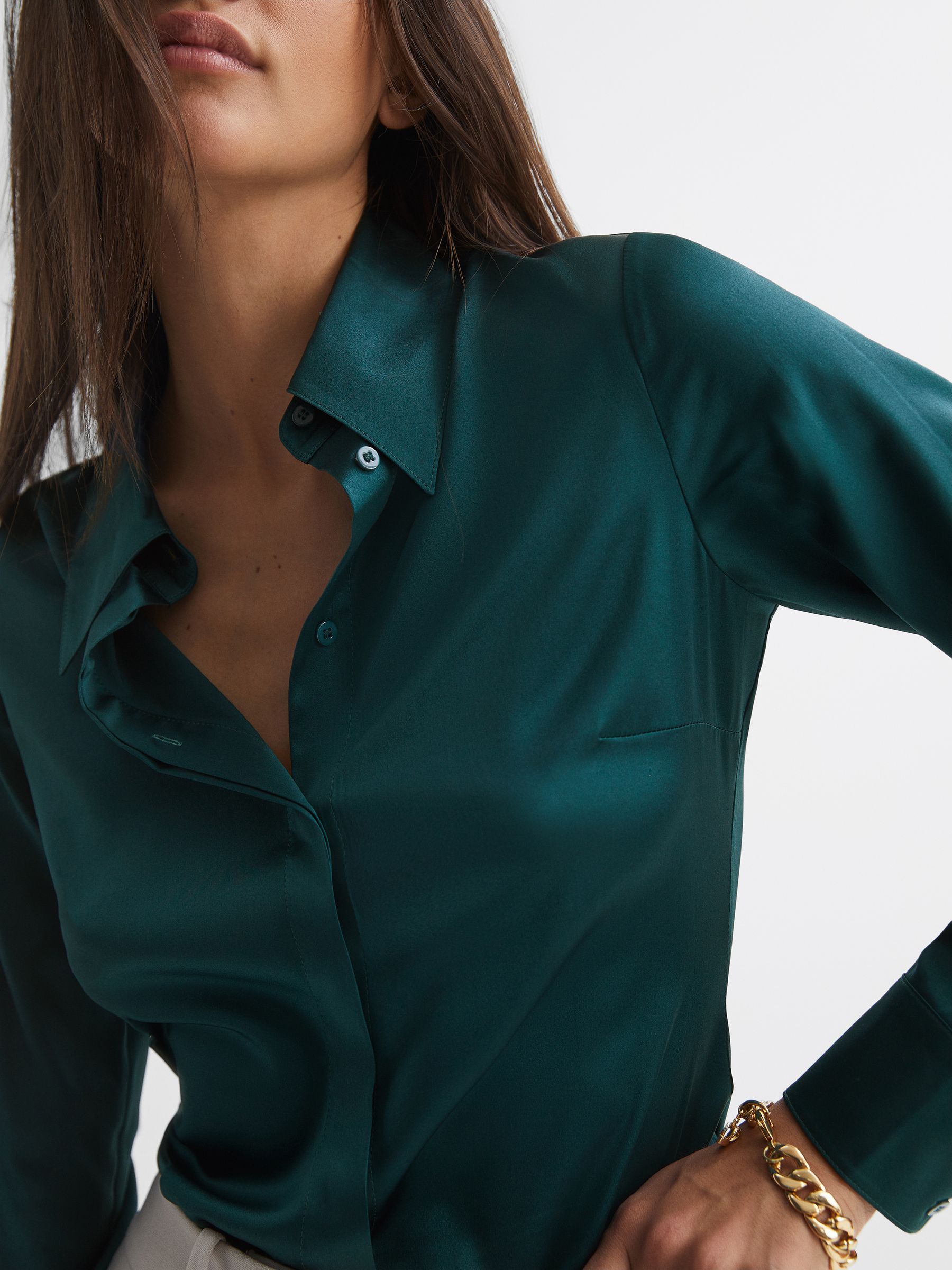 Silk Shirt in Teal - Image 1 of 5