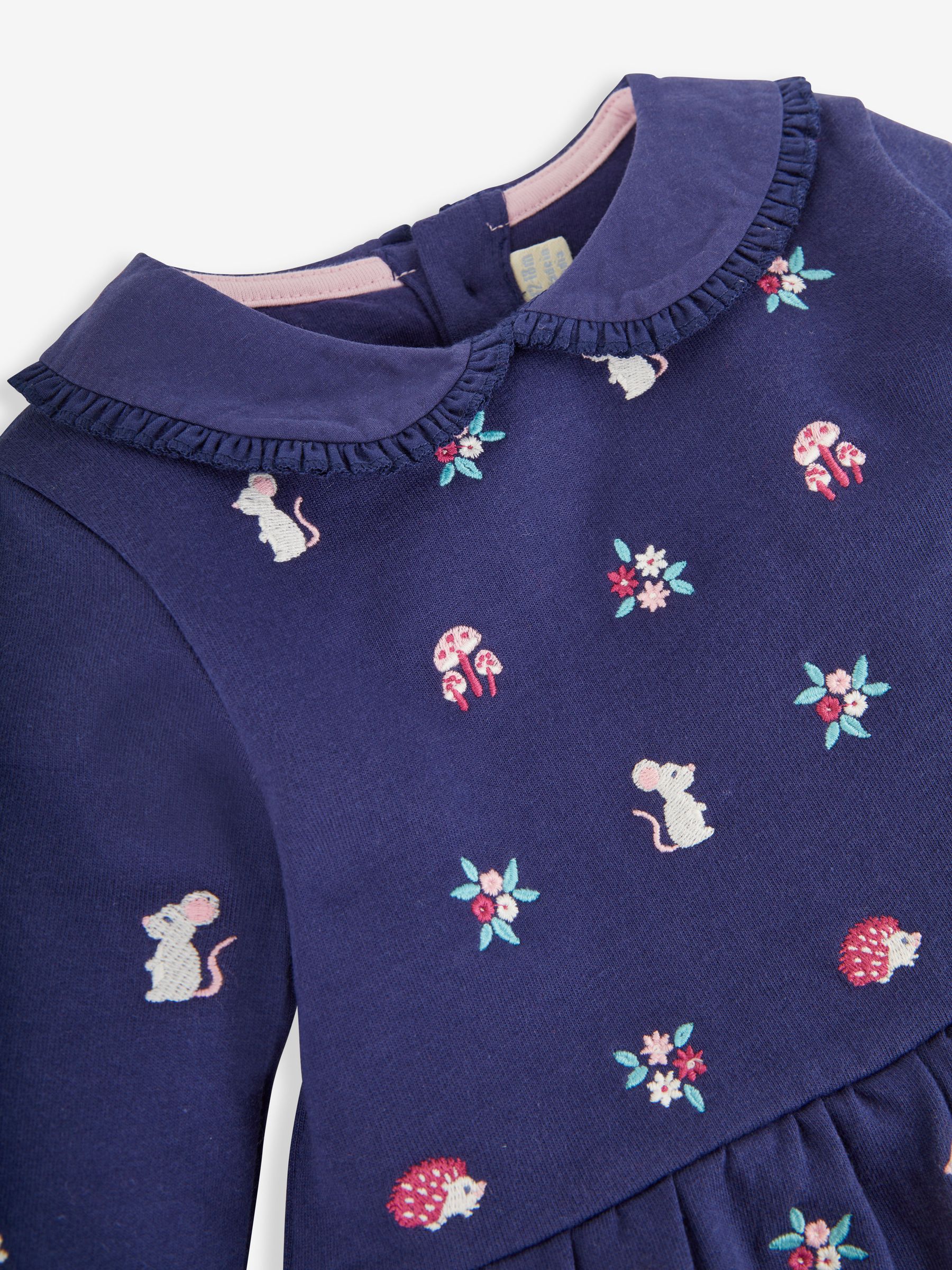 Navy Blue Mouse Embroidered Sweat Dress With Collar - Image 3 of 3