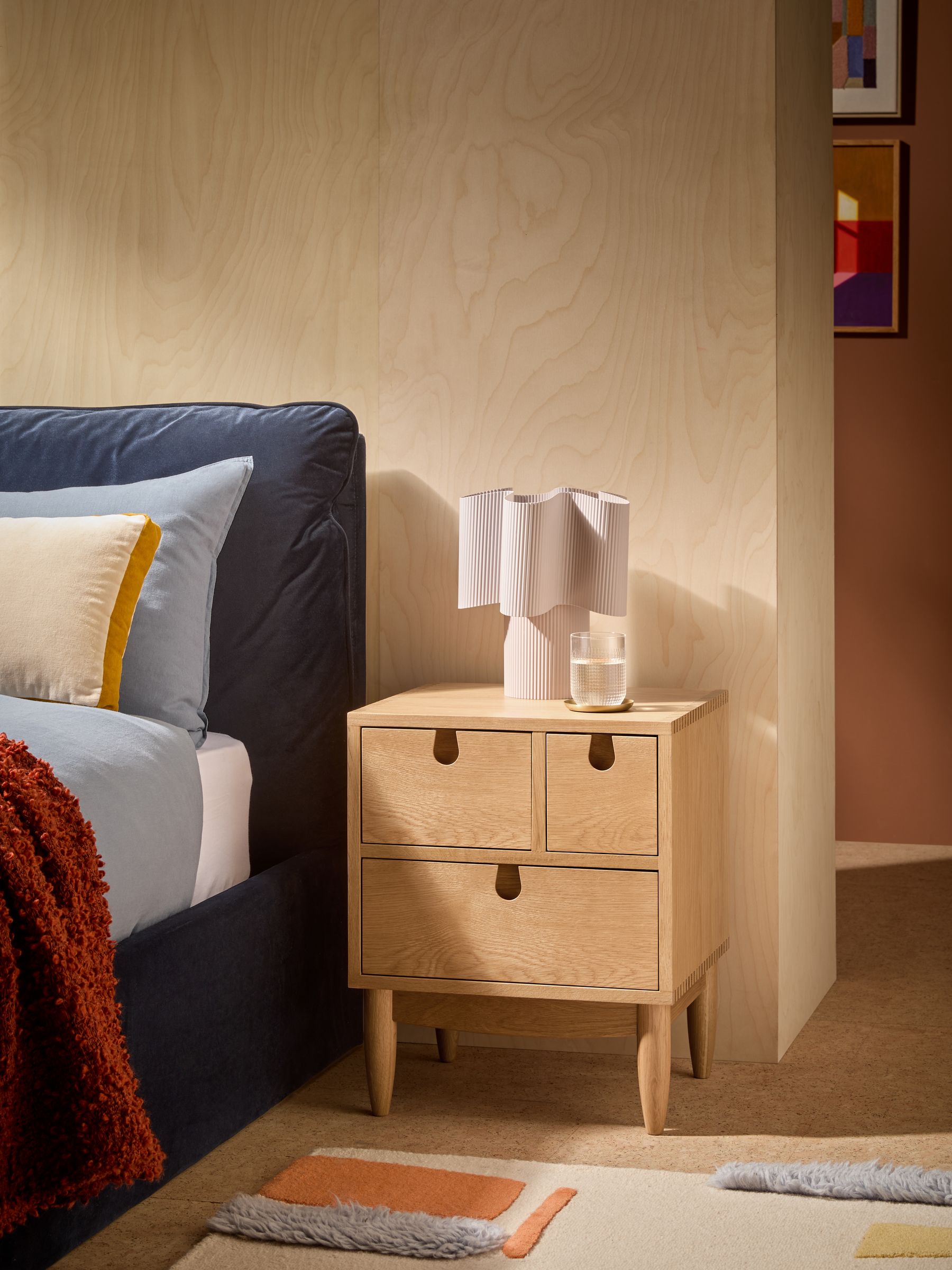 Penn 3 Drawer Bedside Table in Oak - Image 1 of 6