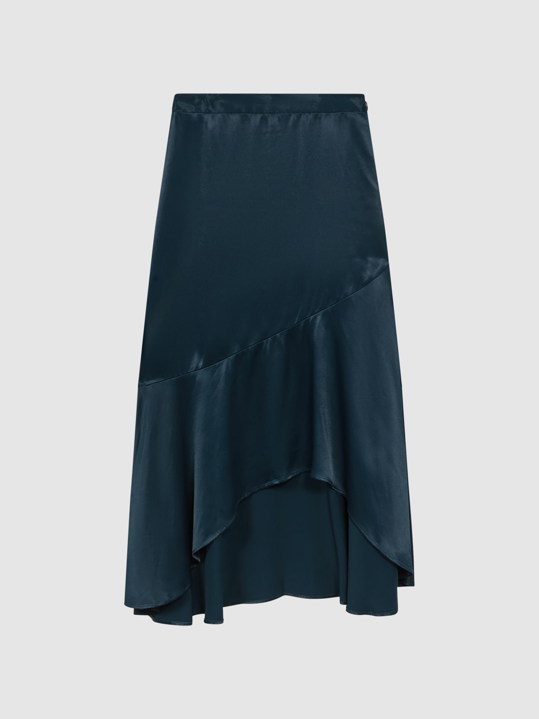Satin High Rise Midi Skirt in Teal - Image 2 of 6