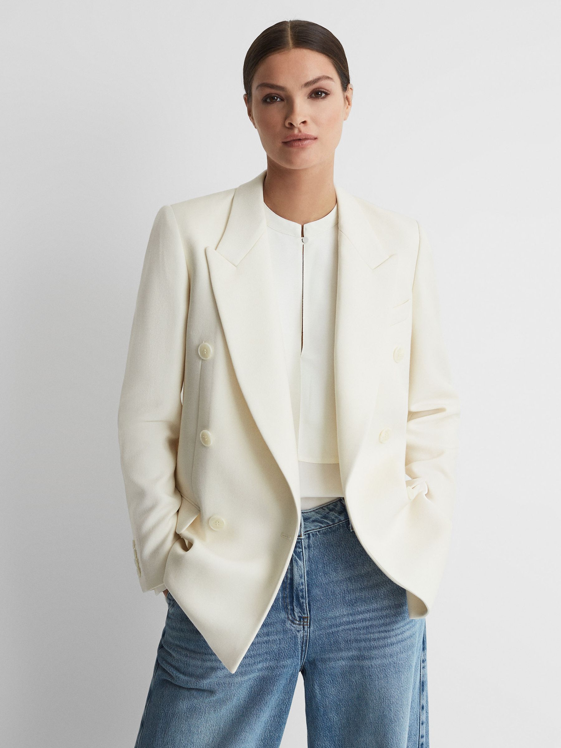 Modern Fit Wool Double Breasted Blazer in White - Image 3 of 8