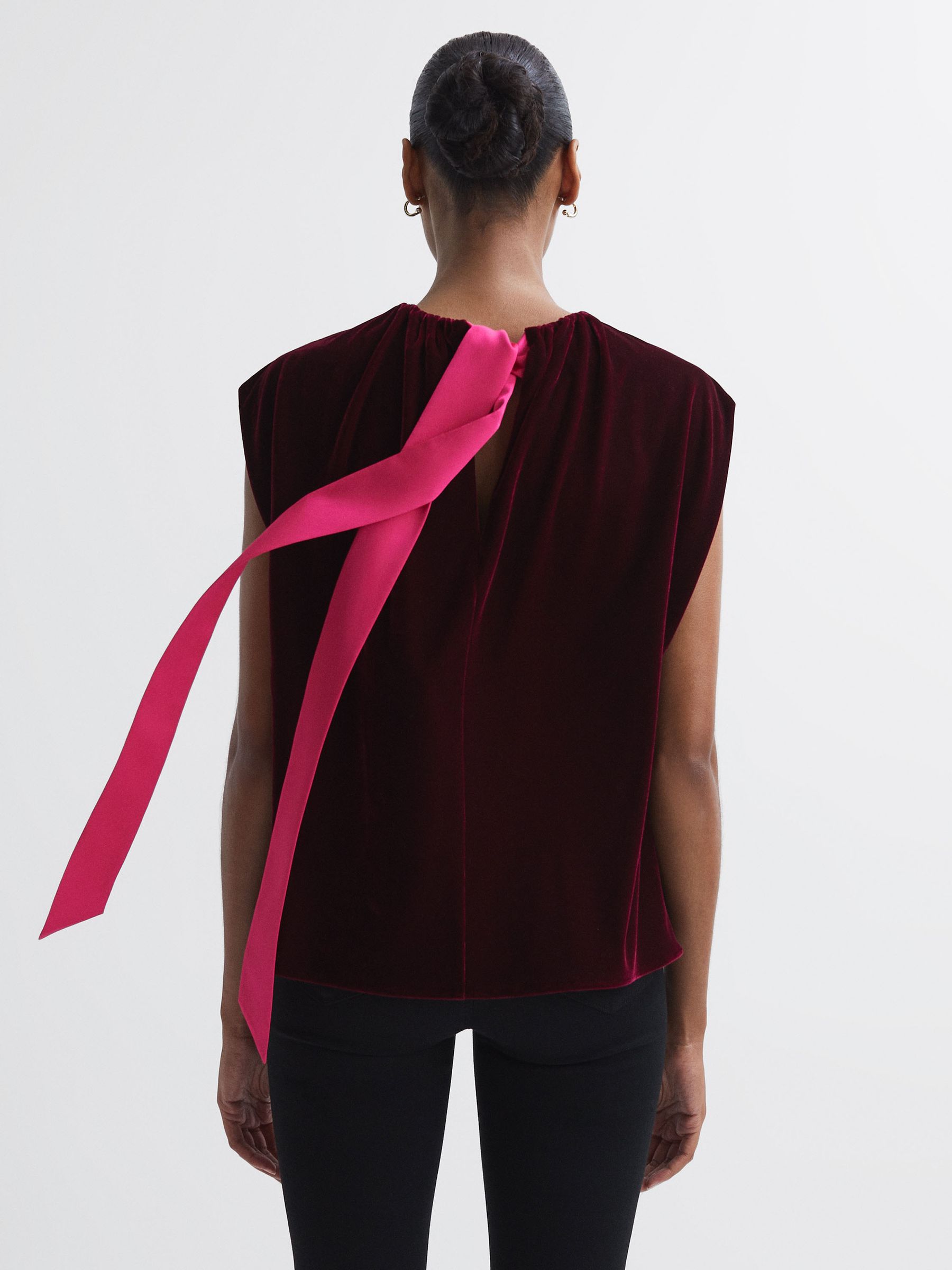 Florere Velvet Tie Neck Top in Burgundy - Image 4 of 6