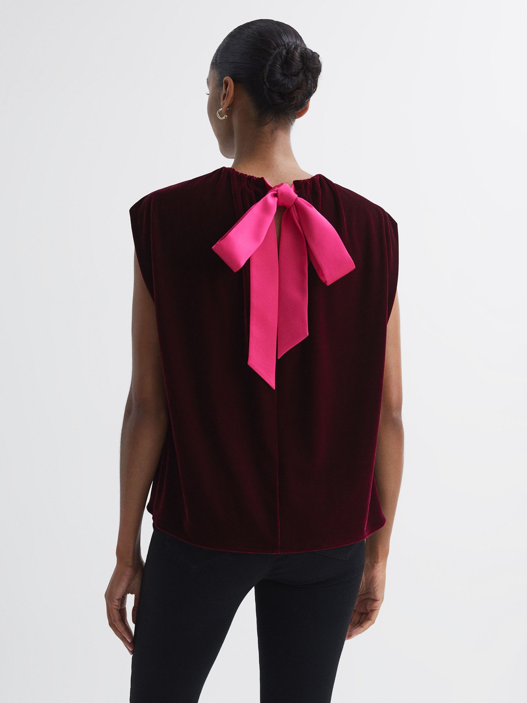 Florere Velvet Tie Neck Top in Burgundy - Image 5 of 6