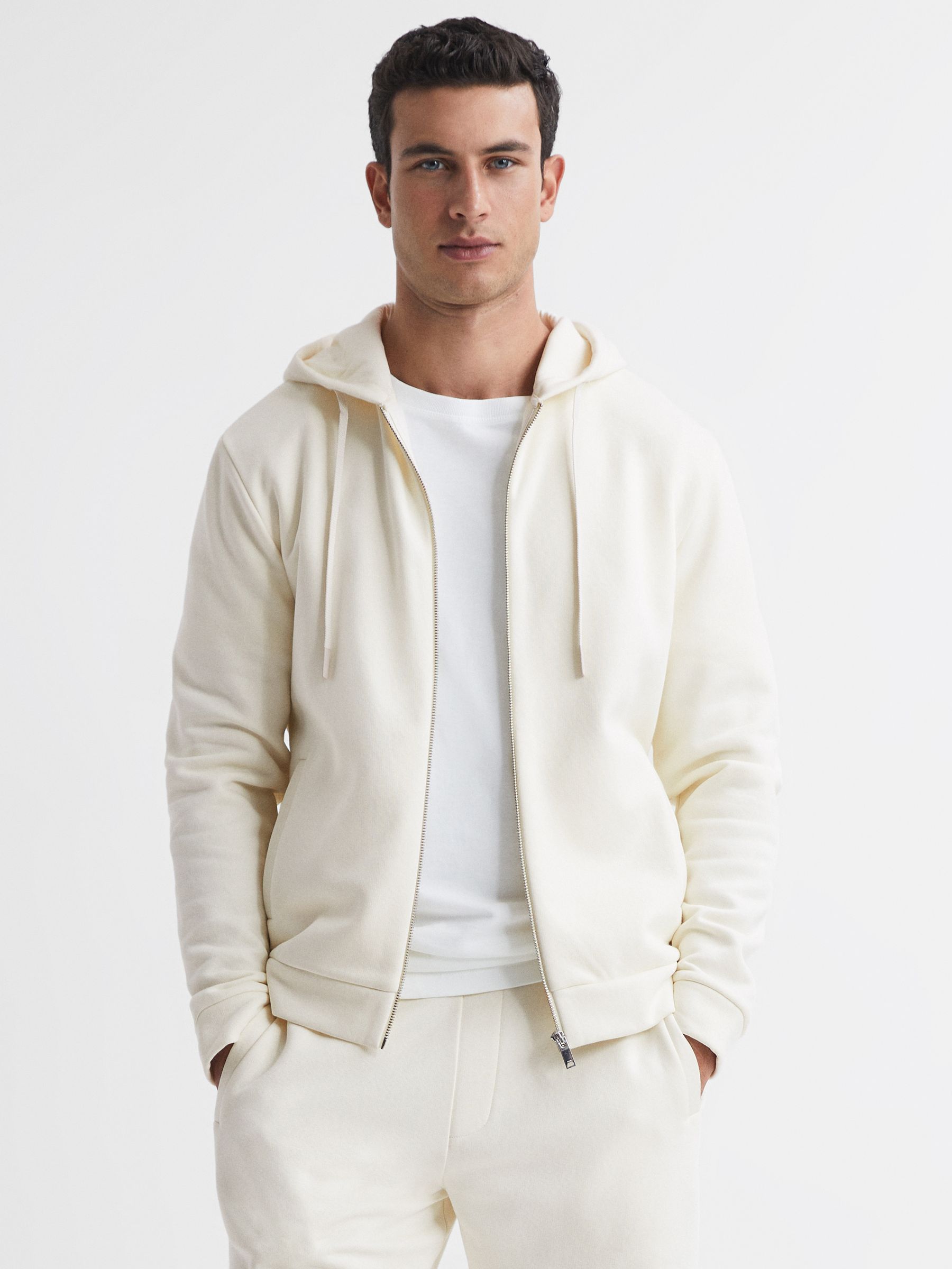 Cotton Zip-Through Hoodie in Ecru - Image 1 of 5 Cotton Zip-Through Hoodie in Ecru - Image 1 of 5