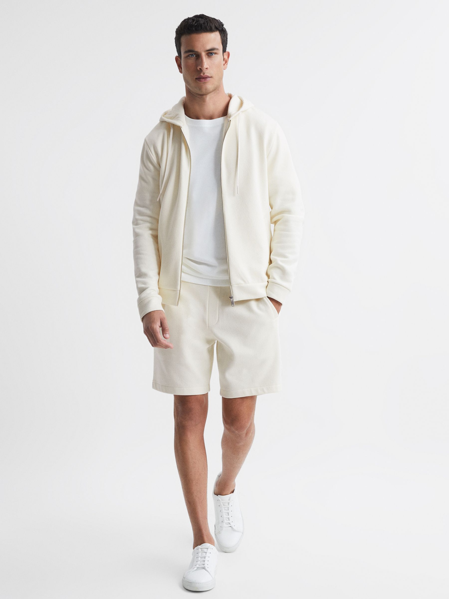 Cotton Zip-Through Hoodie in Ecru - Image 3 of 5