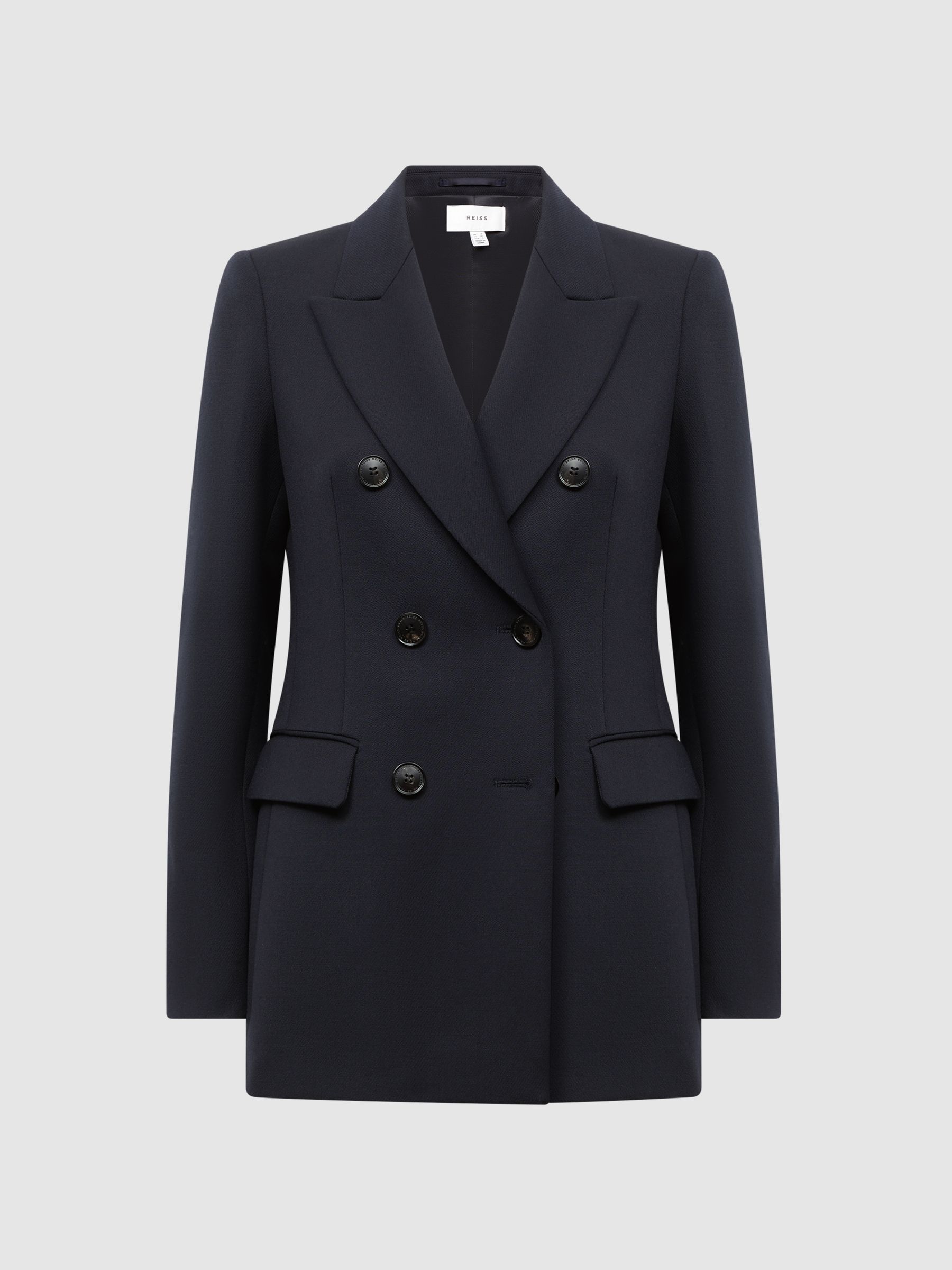 Wool Double Breasted Suit Blazer in Navy - Image 2 of 6 Wool Double Breasted Suit Blazer in Navy - Image 2 of 6