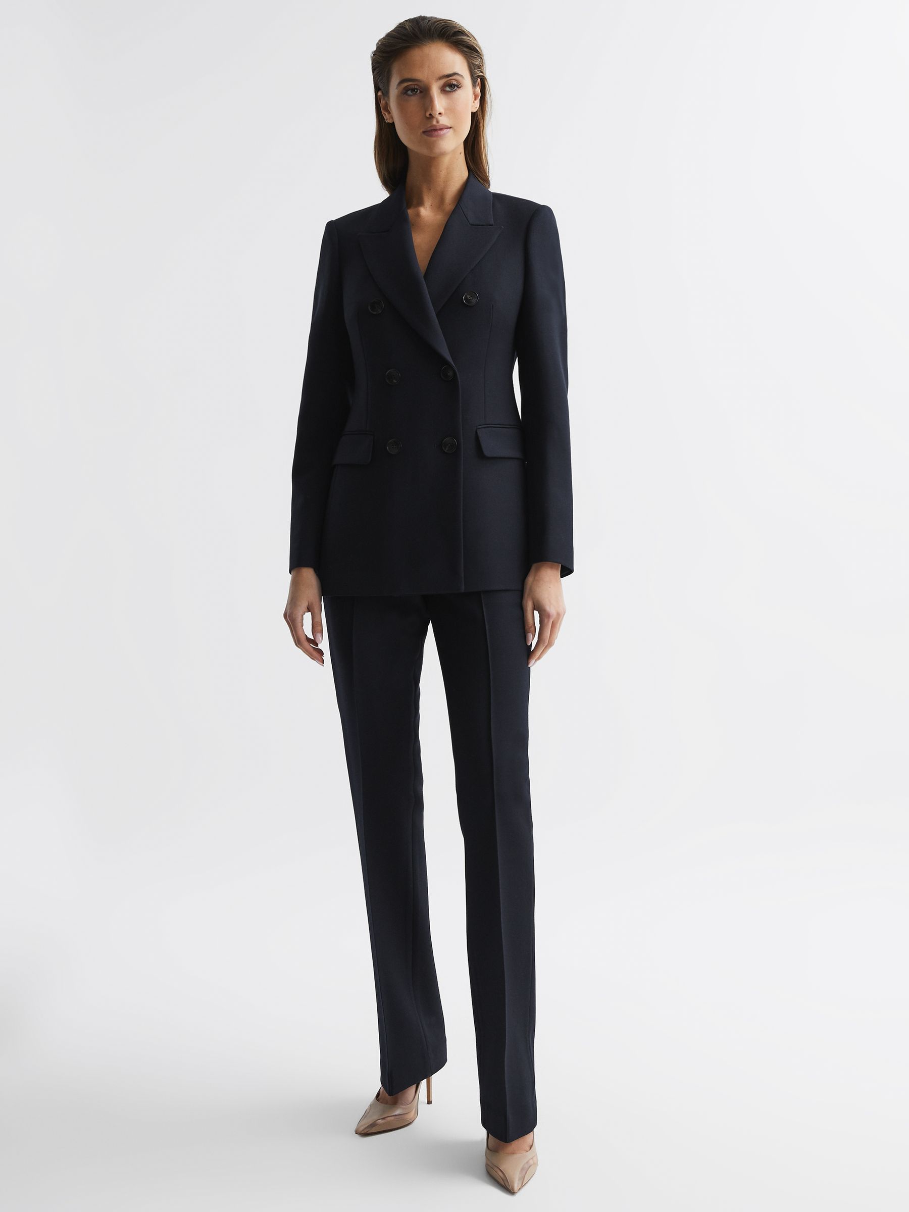 Wool Double Breasted Suit Blazer in Navy - Image 3 of 6