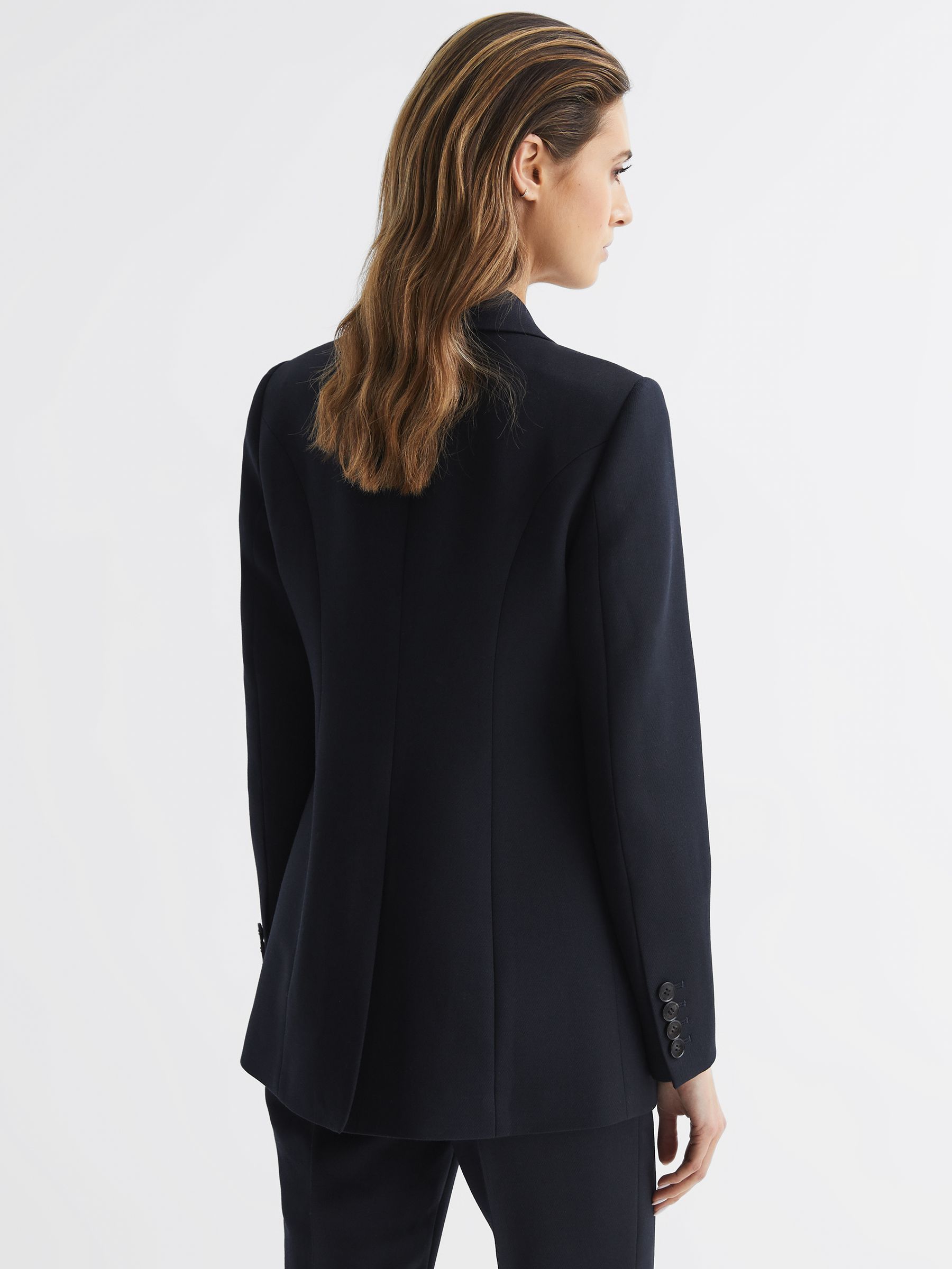 Wool Double Breasted Suit Blazer in Navy - Image 5 of 6