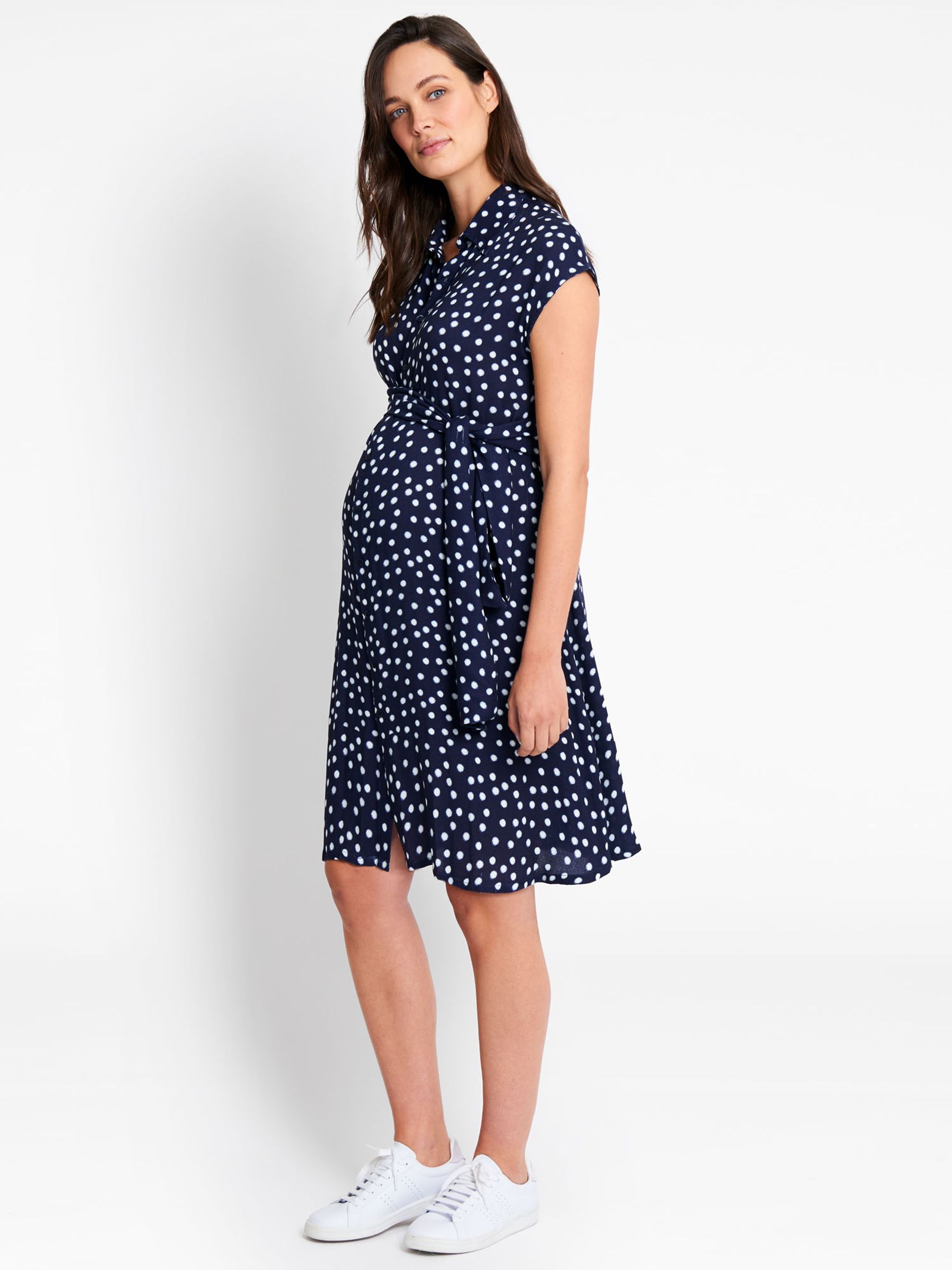 Navy Navy Spot Maternity Shirt Dress With Tie - Image 2 of 6