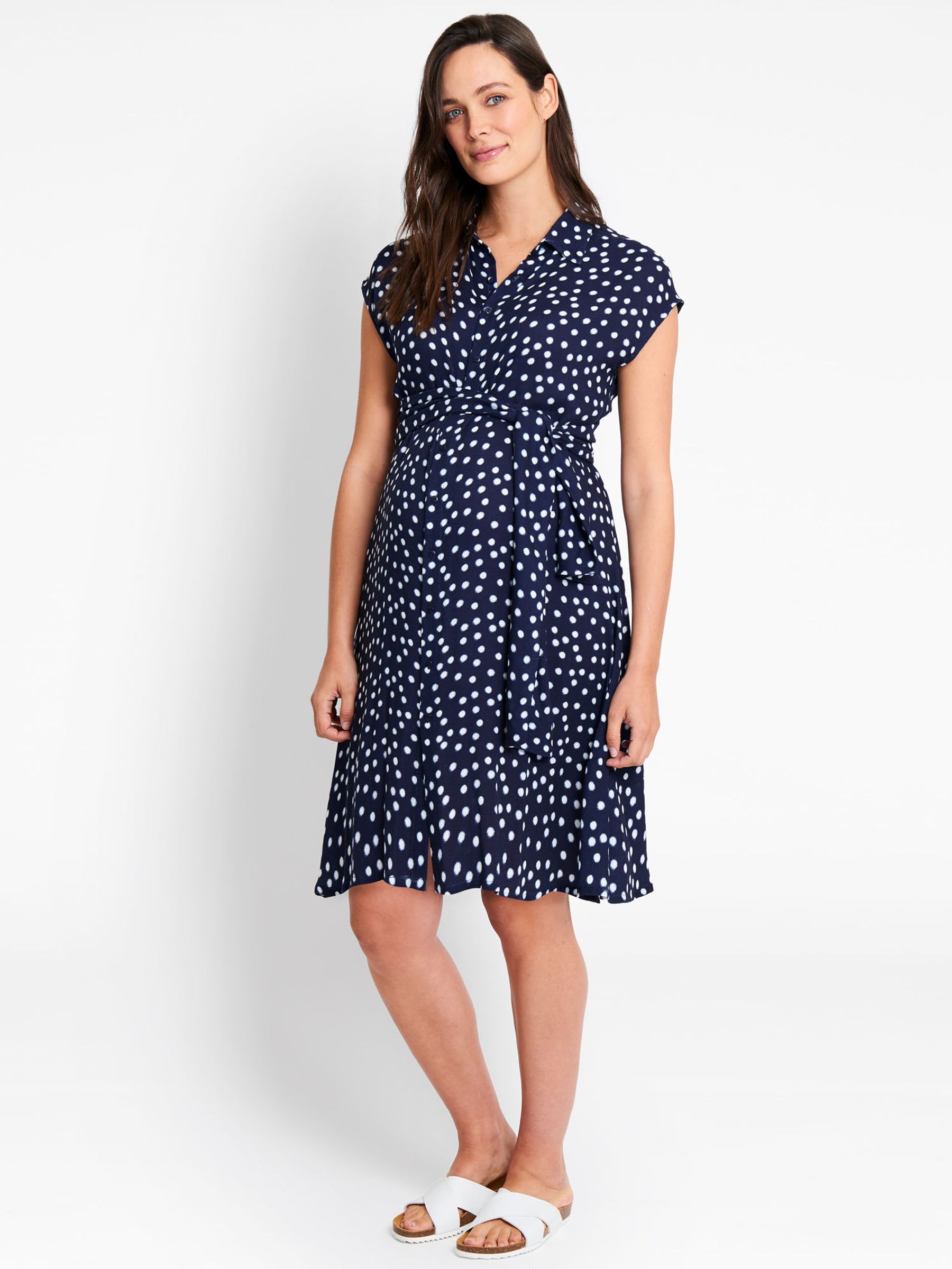 Navy Navy Spot Maternity Shirt Dress With Tie - Image 3 of 6