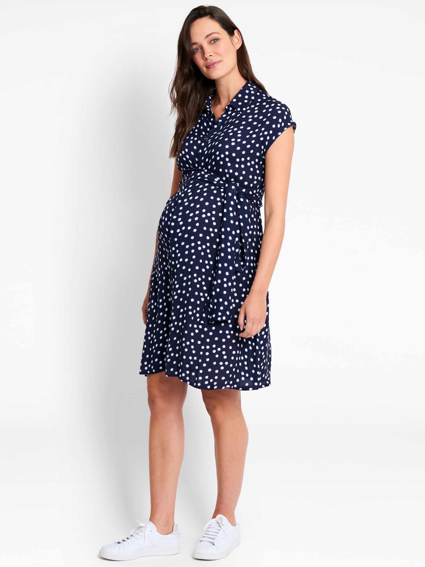 Navy Navy Spot Maternity Shirt Dress With Tie - Image 4 of 6