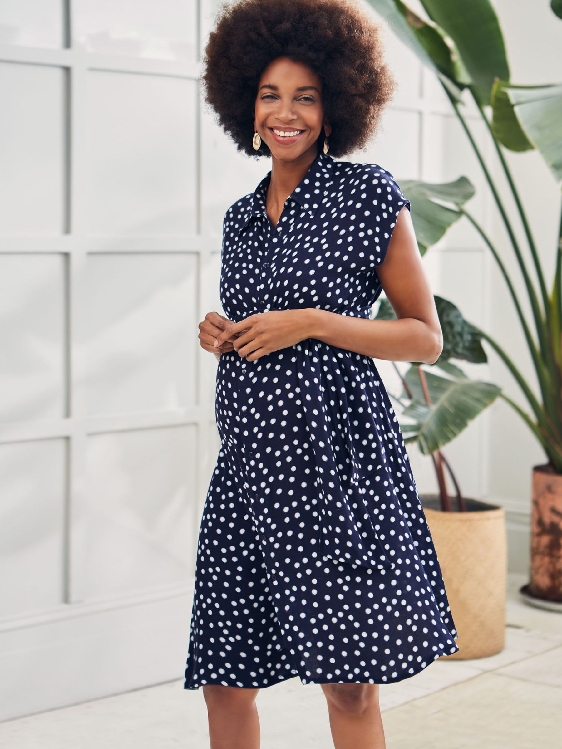 Navy Navy Spot Maternity Shirt Dress With Tie - Image 5 of 6