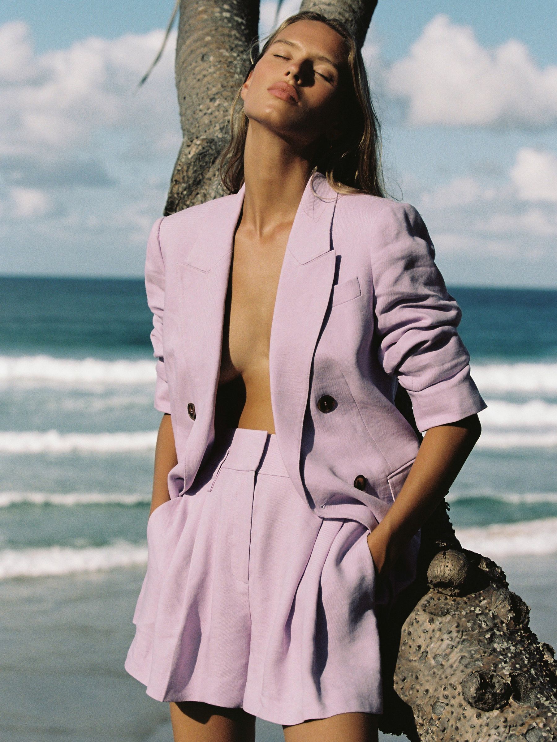 Linen Pleat Front Shorts in Lilac - Image 1 of 8 Linen Pleat Front Shorts in Lilac - Image 1 of 8