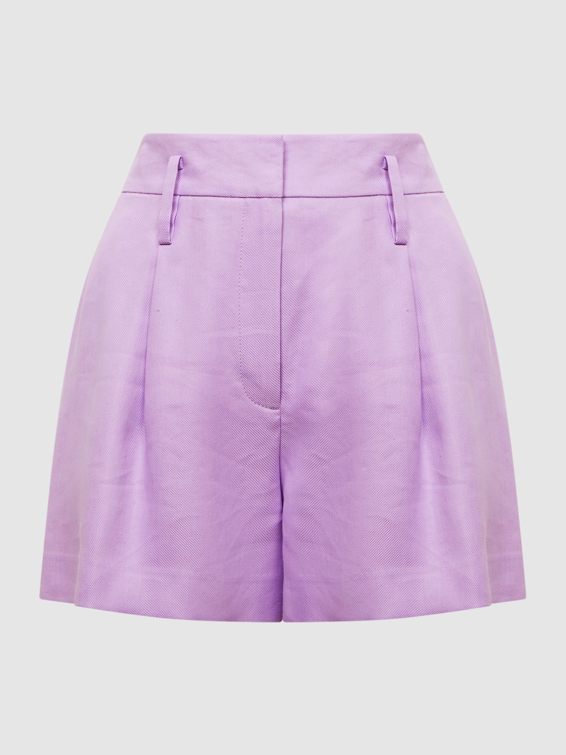 Linen Pleat Front Shorts in Lilac - Image 2 of 8