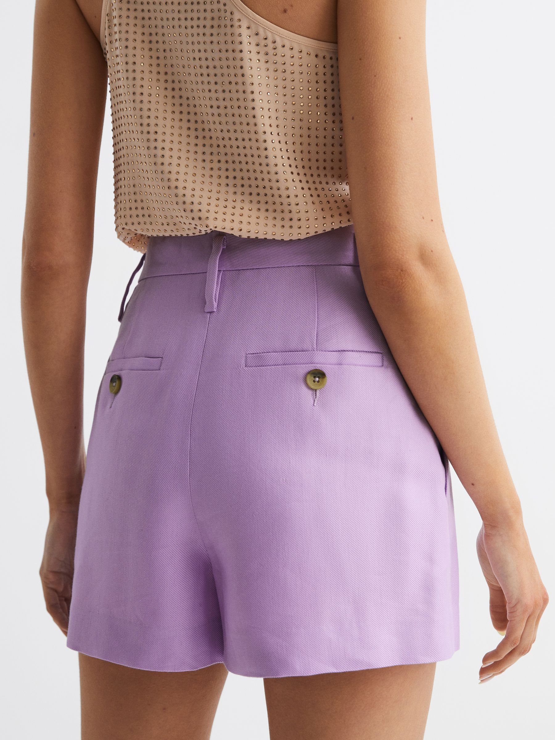 Linen Pleat Front Shorts in Lilac - Image 5 of 8