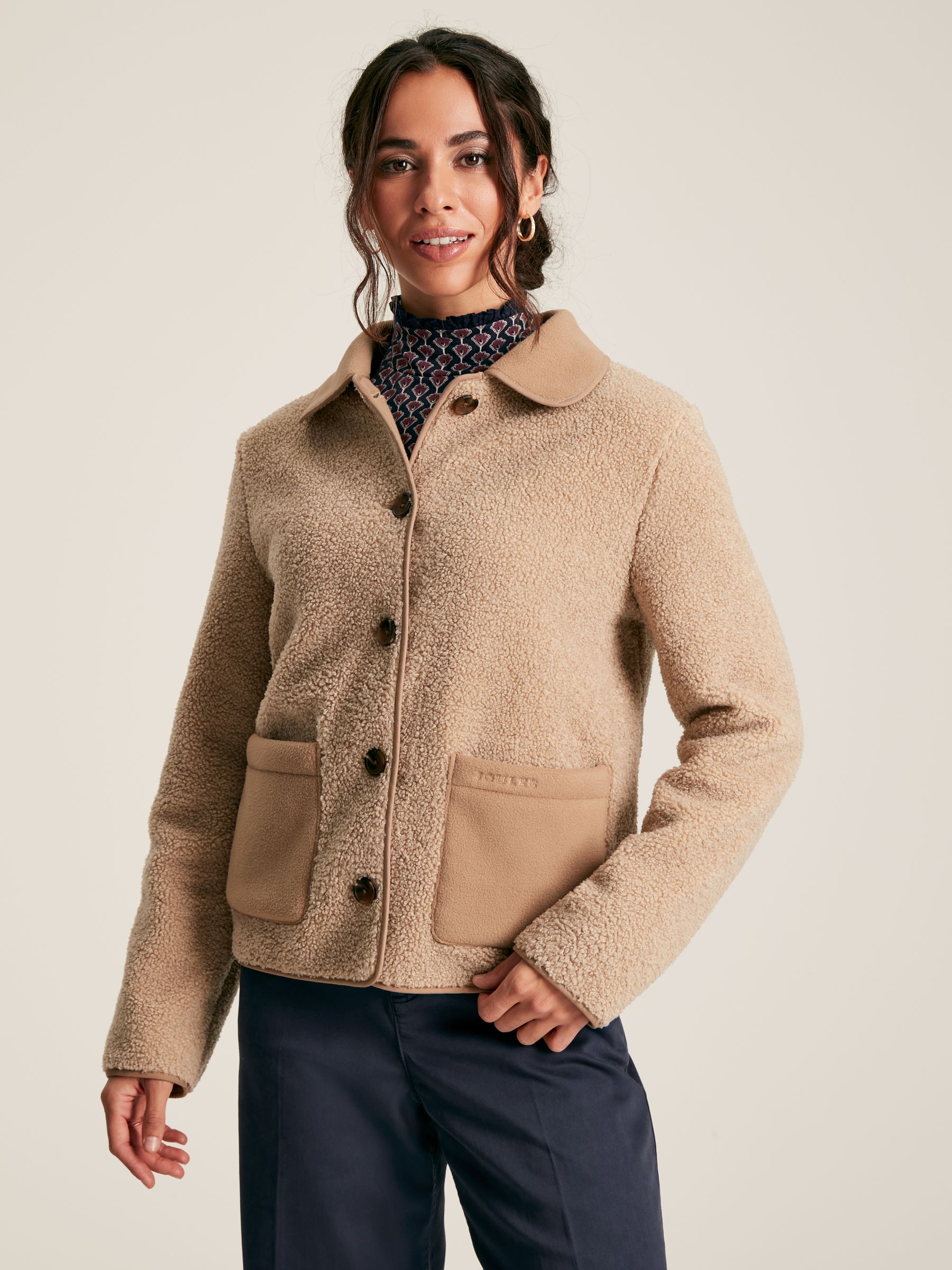 Sadie Tan Brown Button Up Borg Fleece Jacket - Image 3 of 7