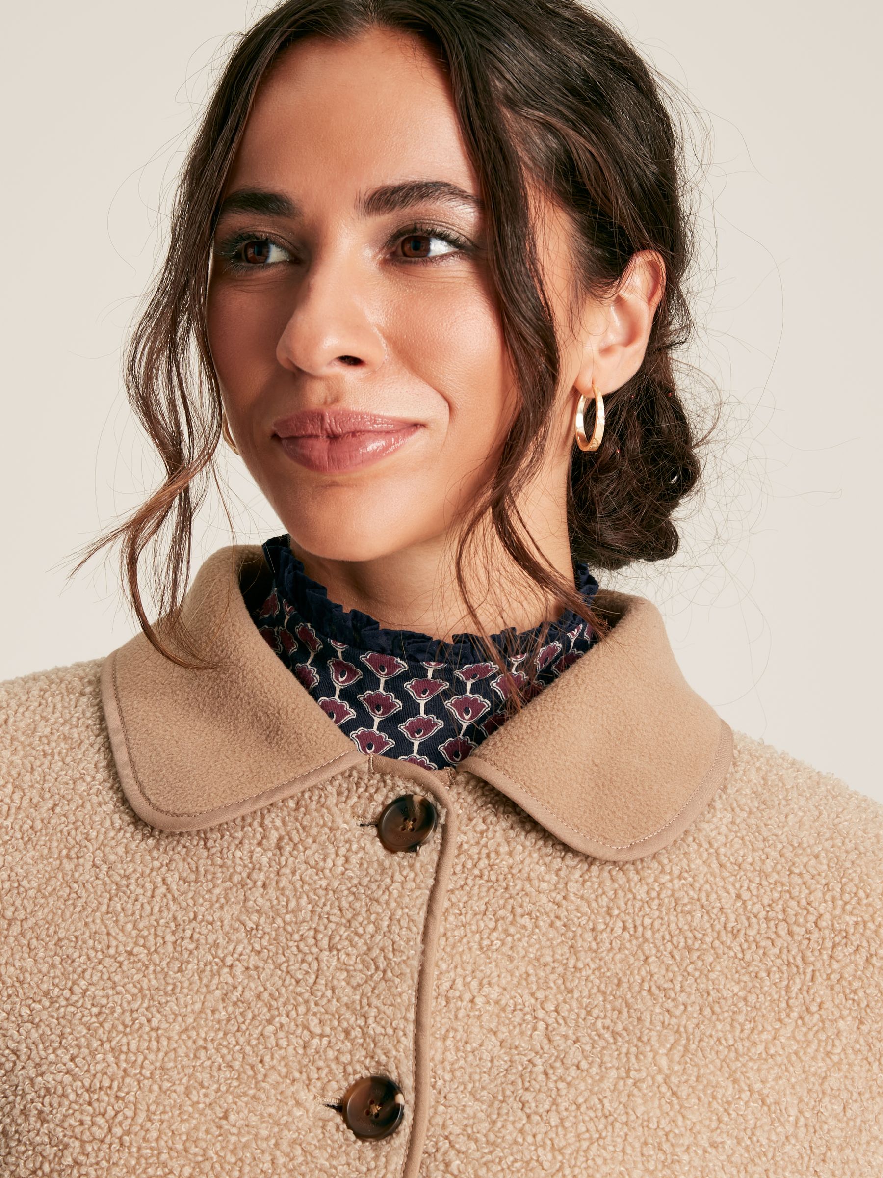 Sadie Tan Brown Button Up Borg Fleece Jacket - Image 5 of 7