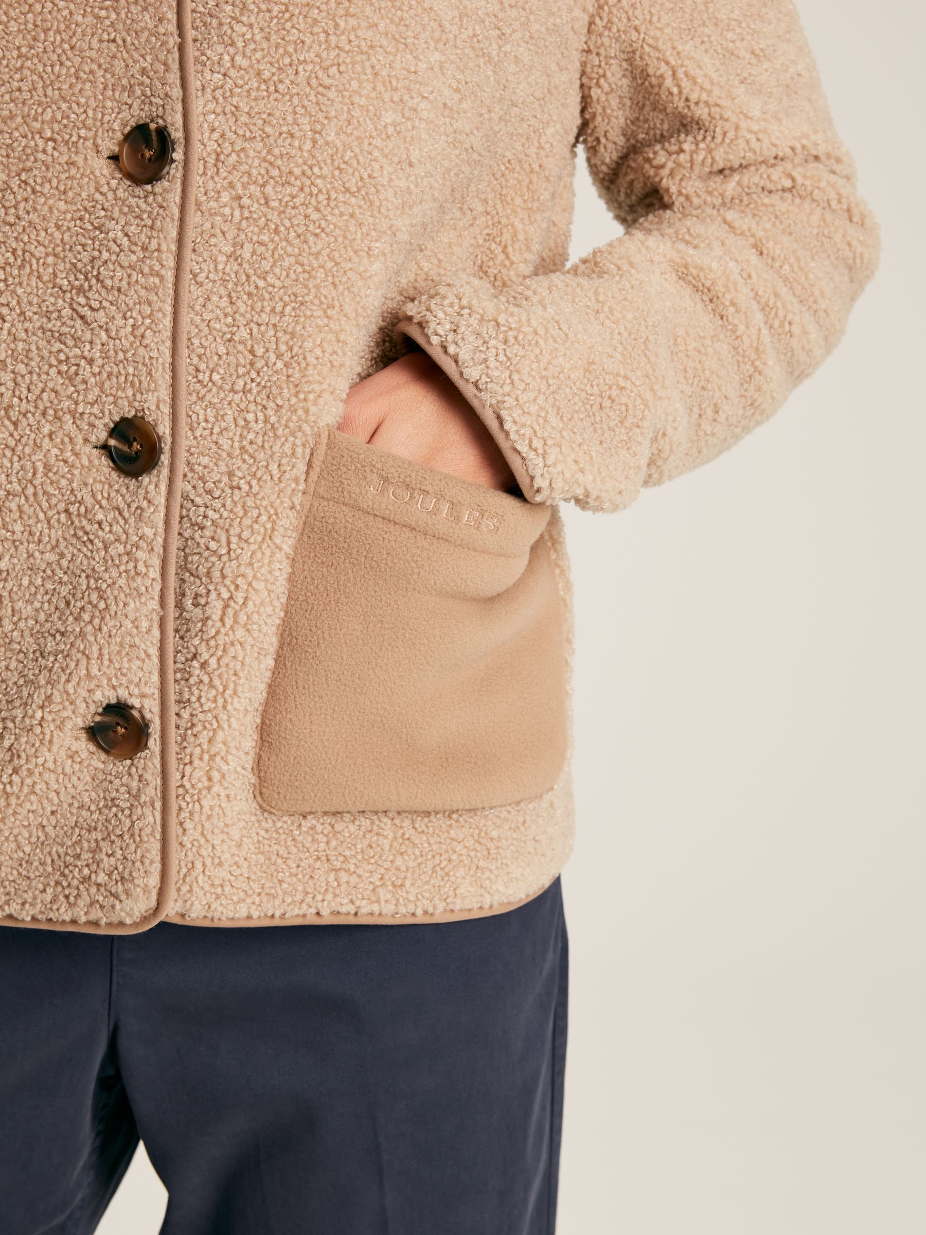 Sadie Tan Brown Button Up Borg Fleece Jacket - Image 6 of 7