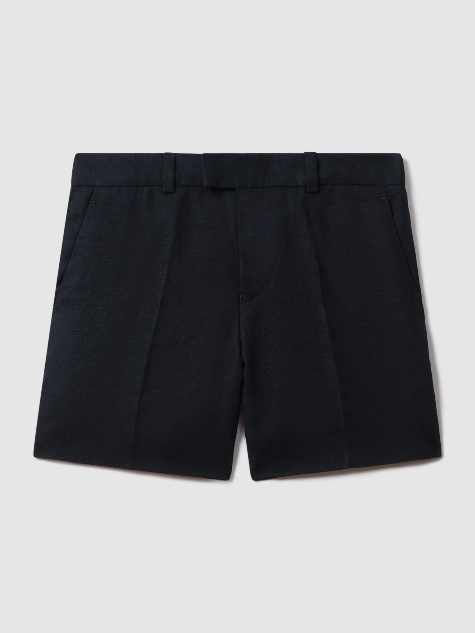 9-13 yrs Slim Fit Linen Adjustable Shorts in Navy - Image 2 of 4 9-13 yrs Slim Fit Linen Adjustable Shorts in Navy - Image 2 of 4