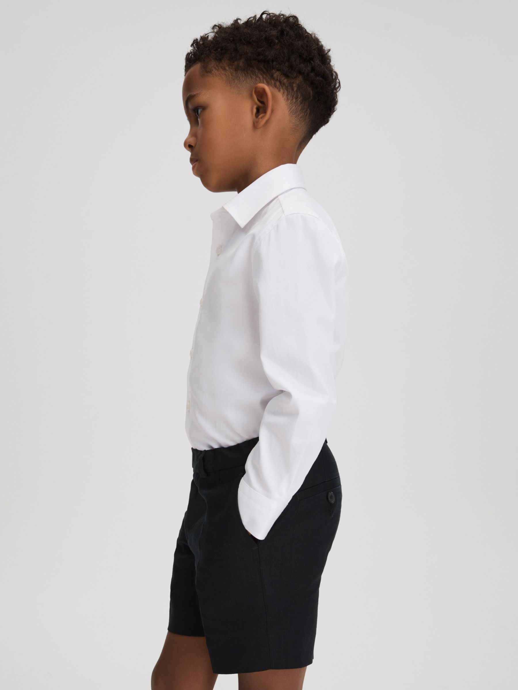 9-13 yrs Slim Fit Linen Adjustable Shorts in Navy - Image 3 of 4