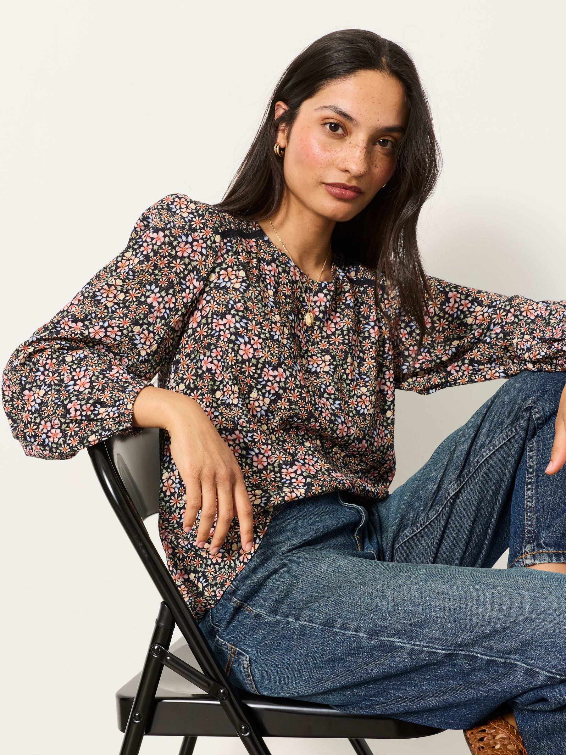 Sofia Navy Meadow Petite Embroidered Blouse - Image 4 of 4 Sofia Navy Meadow Petite Embroidered Blouse - Image 4 of 4