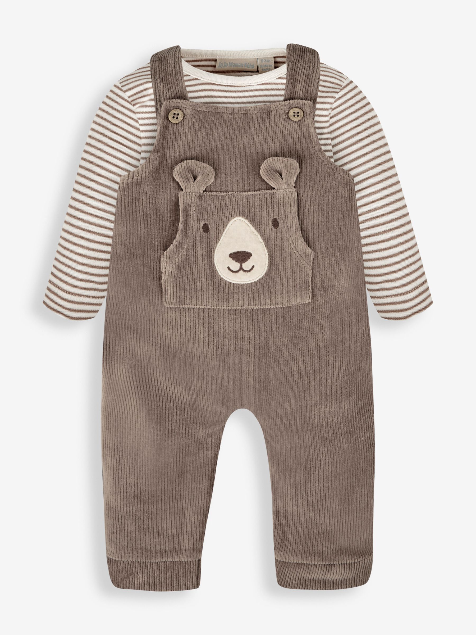 Fawn Brown Bear 2-Piece Velour Appliqué Dungaree & Top Set - Image 1 of 6