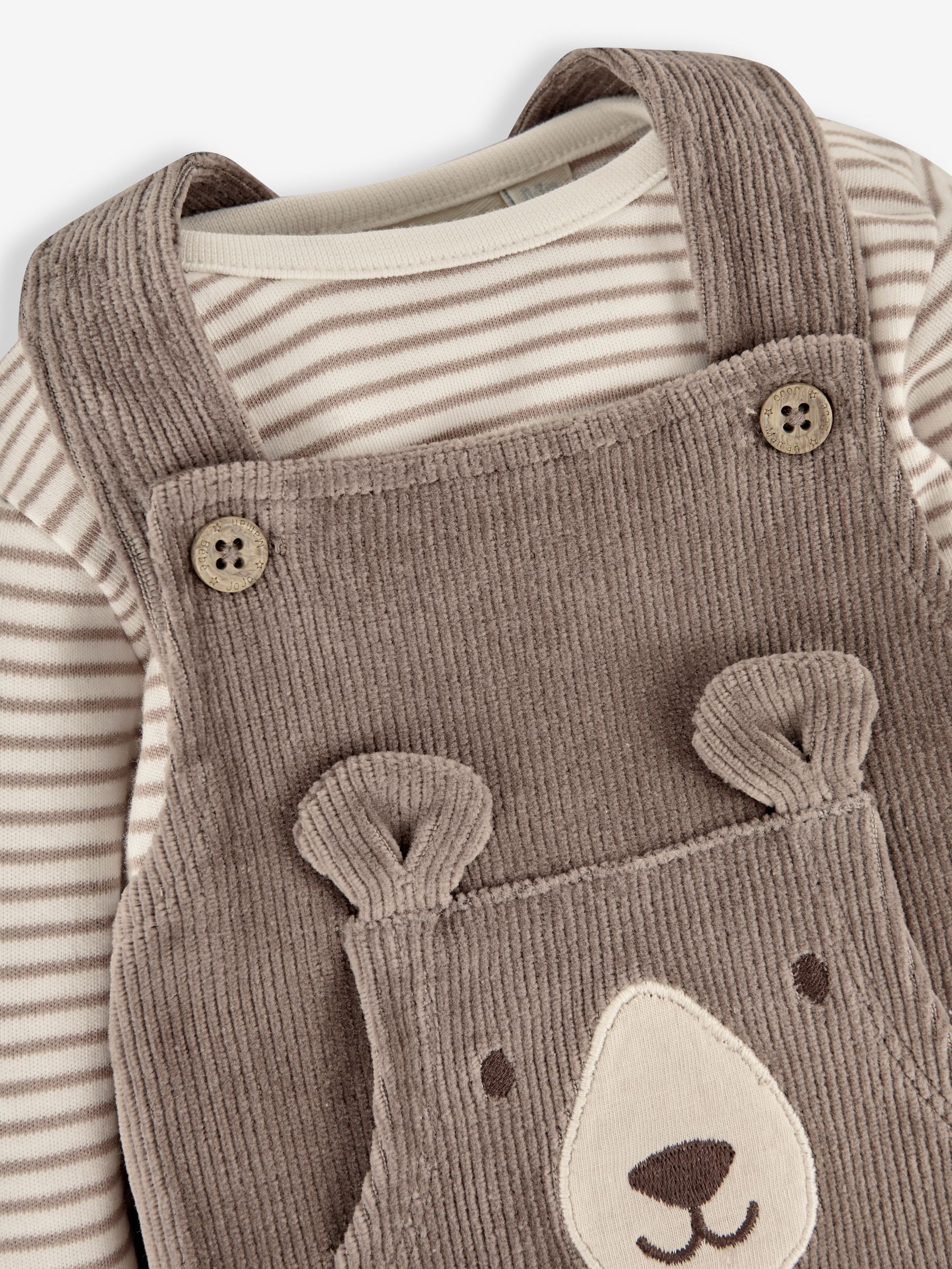 Fawn Brown Bear 2-Piece Velour Appliqué Dungaree & Top Set - Image 5 of 6