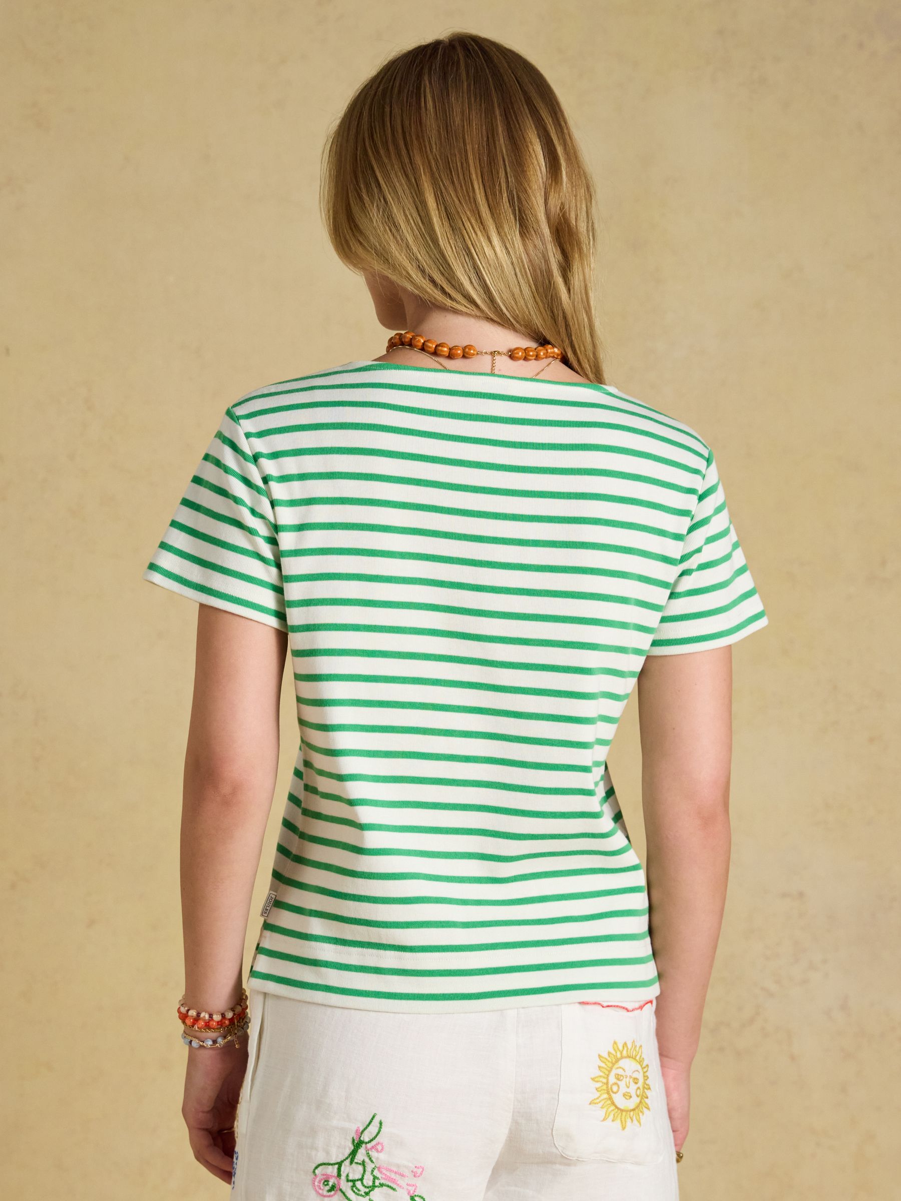 Harbour Cream & Green Striped Short Sleeve Boat Neck Cotton Jersey Top - Image 2 of 7