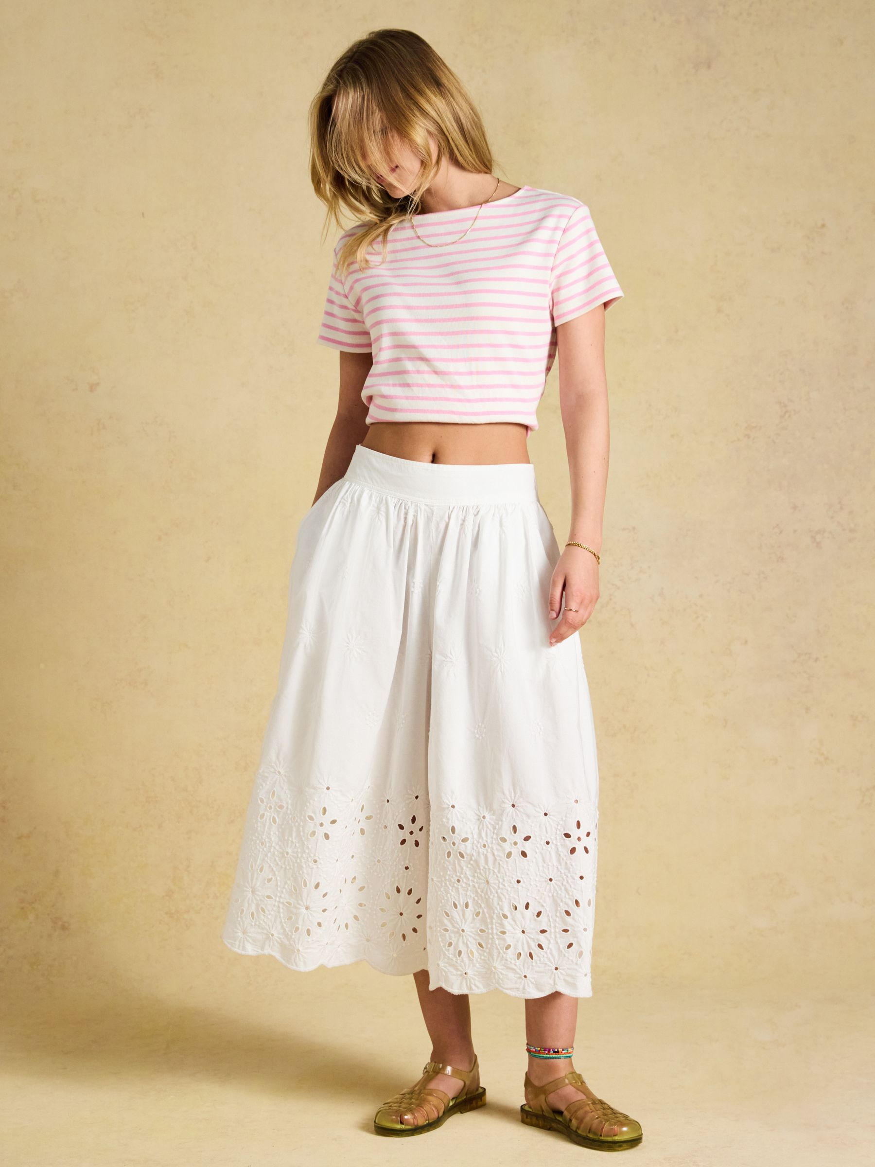 Harbour Cream & Pink Striped Short Sleeve Boat Neck Cotton Jersey Top - Image 3 of 7