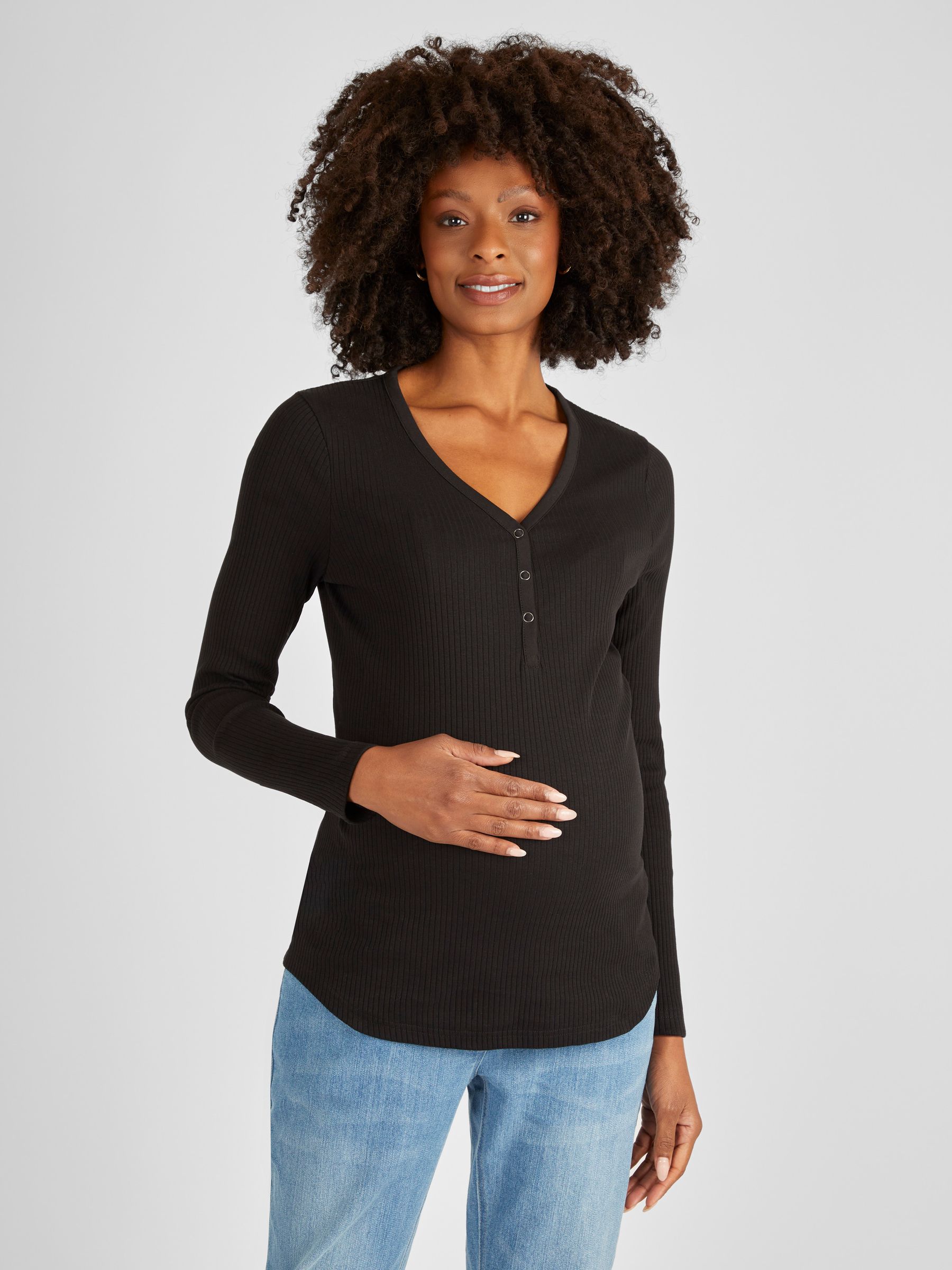 Black Popper Front Maternity Top - Image 1 of 4
