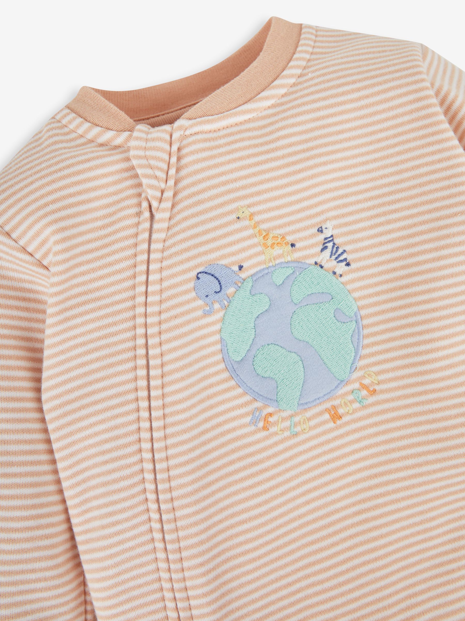 Natural Hello World Embroidered Cotton Zip Baby Sleepsuit - Image 2 of 3