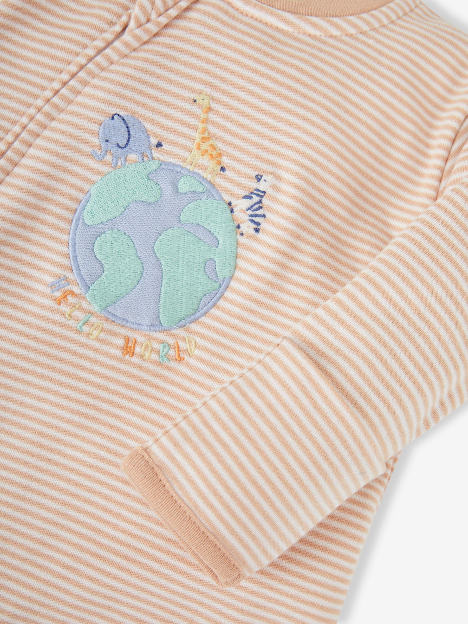Natural Hello World Embroidered Cotton Zip Baby Sleepsuit - Image 3 of 3