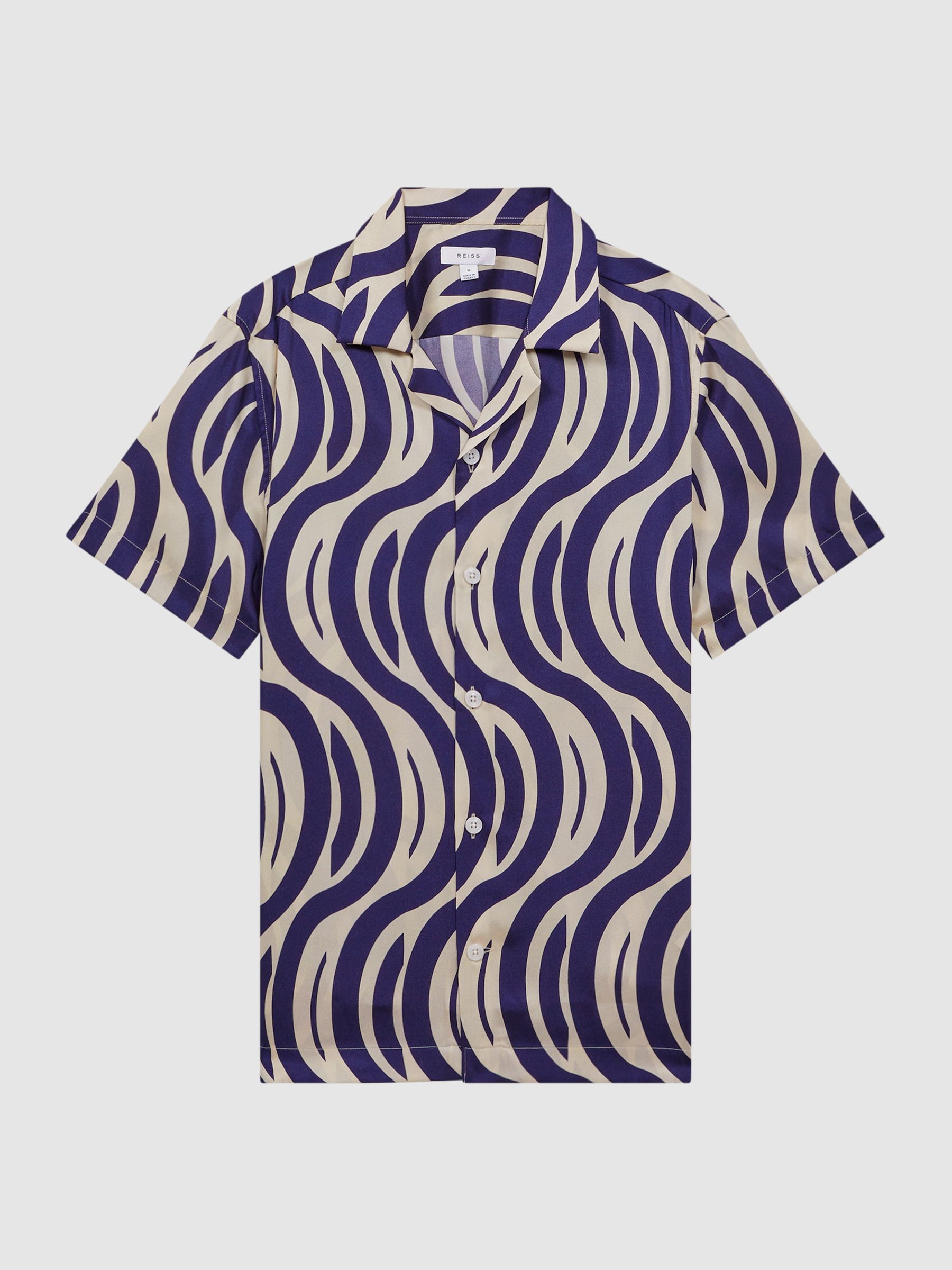 Animal Print Cuban Collar Shirt in Ecru/Navy - Image 2 of 5