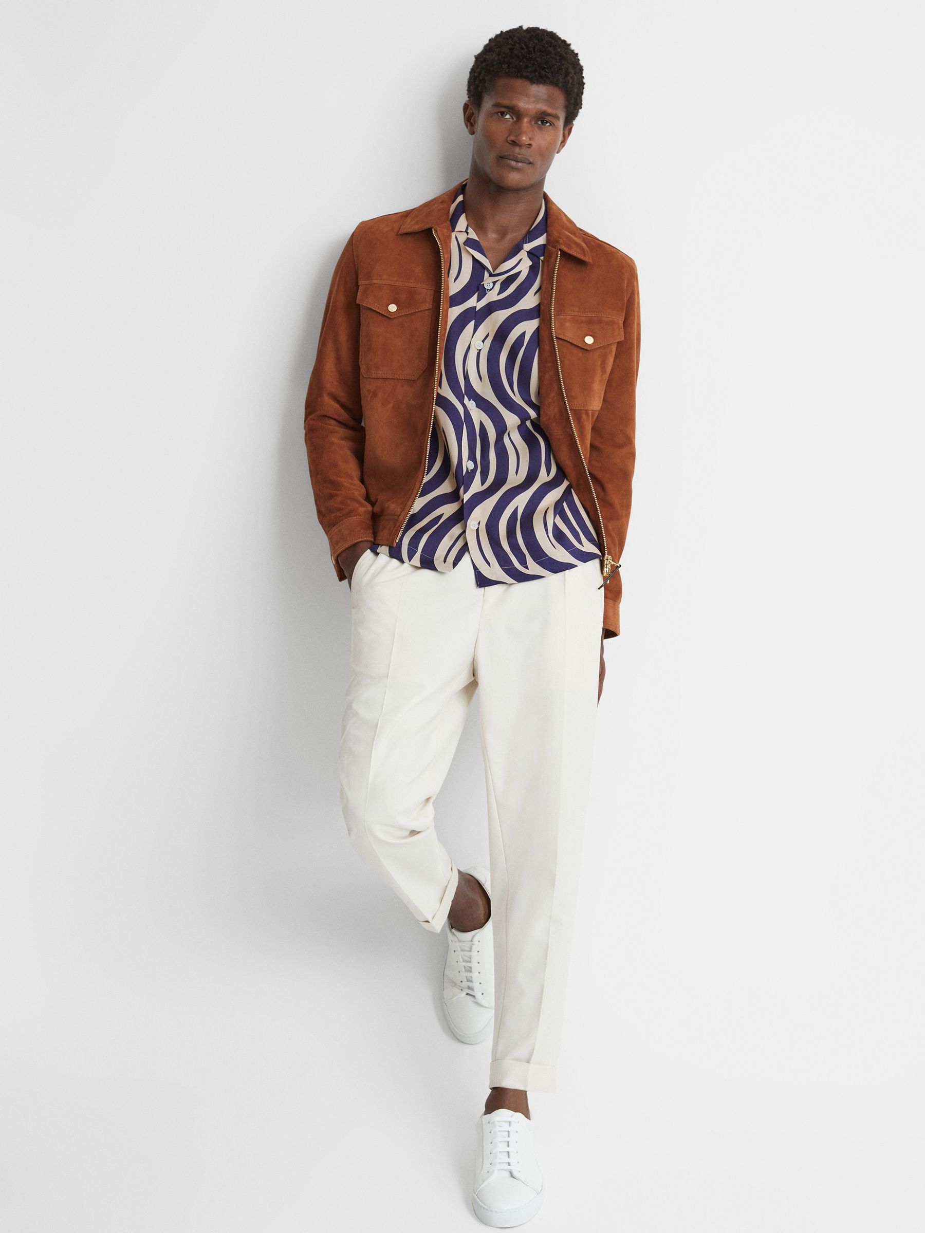 Animal Print Cuban Collar Shirt in Ecru/Navy - Image 4 of 5