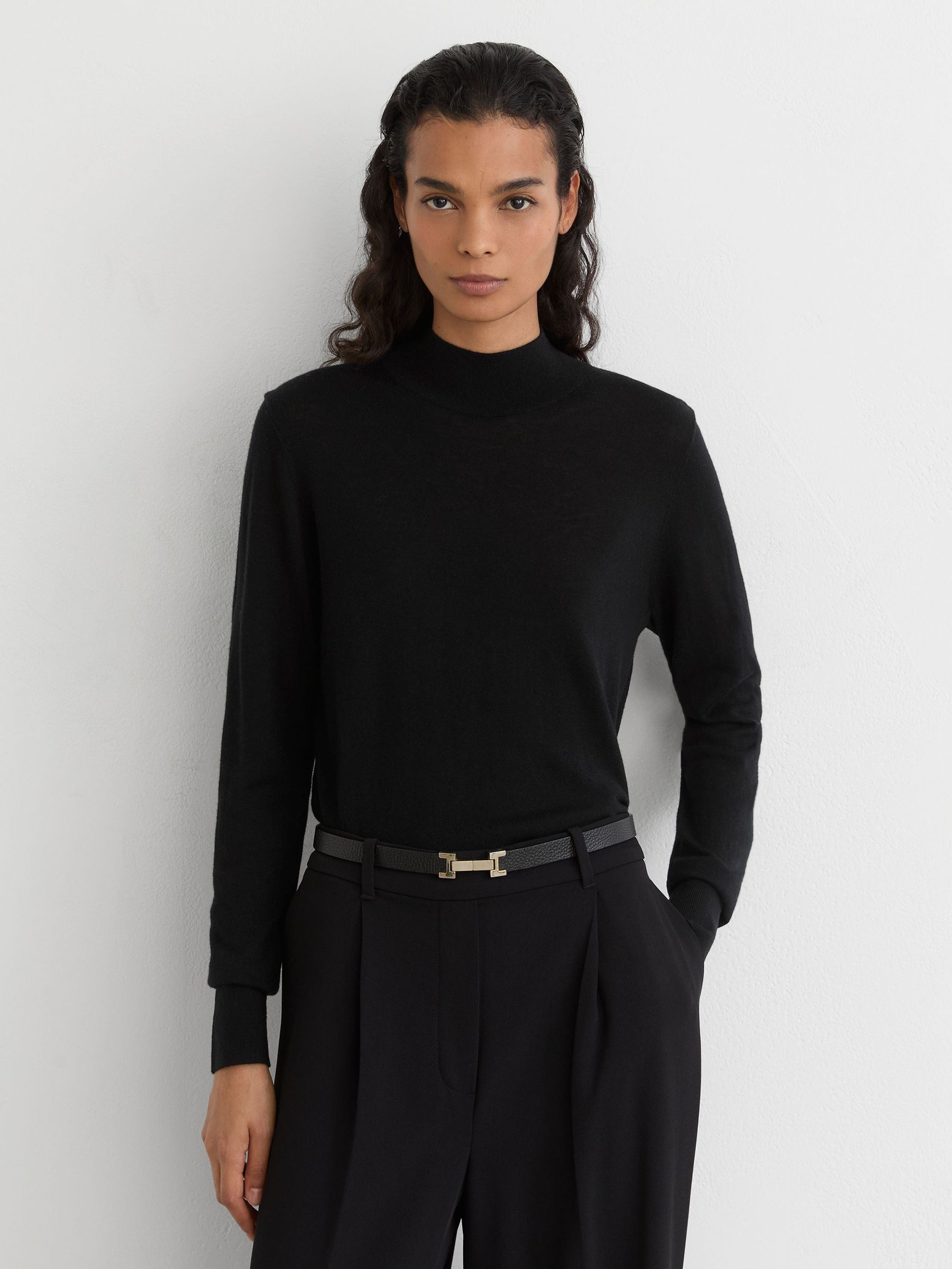 Ultra-Soft Merino Wool High-Neck Jumper in Black - Image 3 of 7