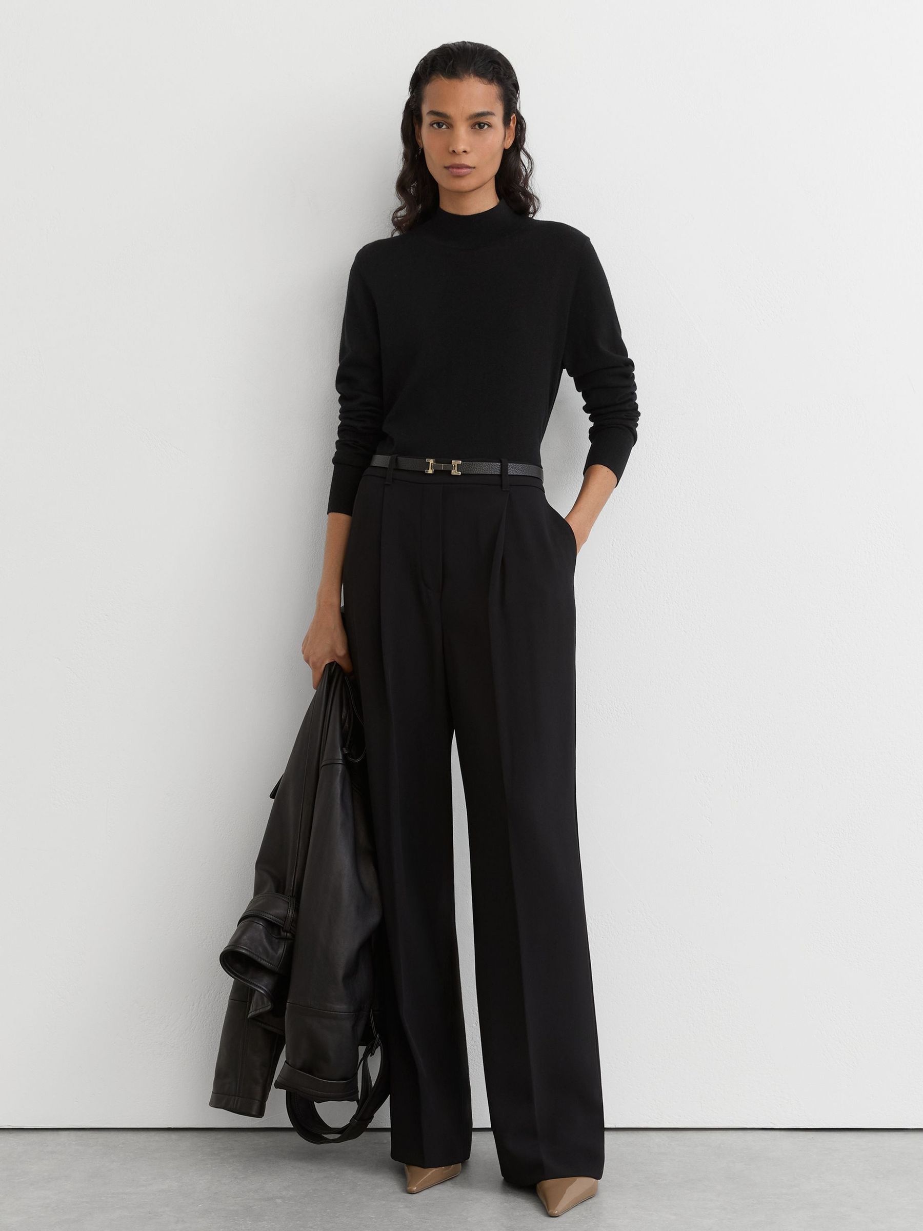 Ultra-Soft Merino Wool High-Neck Jumper in Black - Image 4 of 7