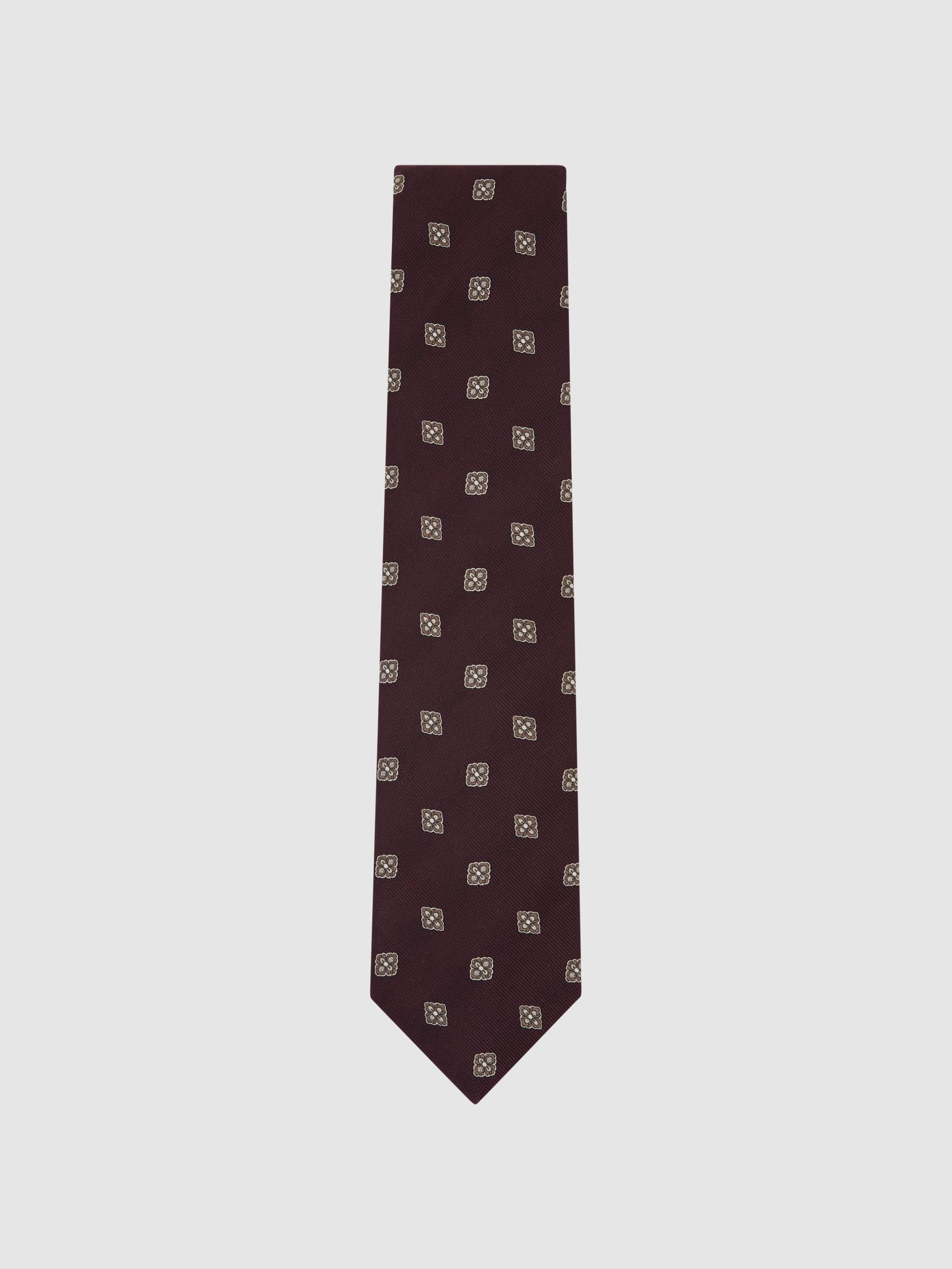 Silk-Blend Woven Floral Medallion Tie in Burgundy - Image 2 of 5 Silk-Blend Woven Floral Medallion Tie in Burgundy - Image 2 of 5