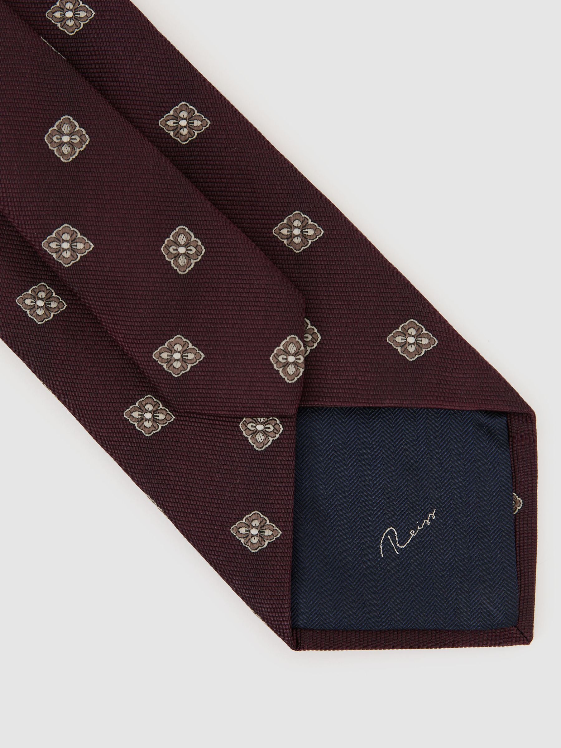 Silk-Blend Woven Floral Medallion Tie in Burgundy - Image 4 of 5
