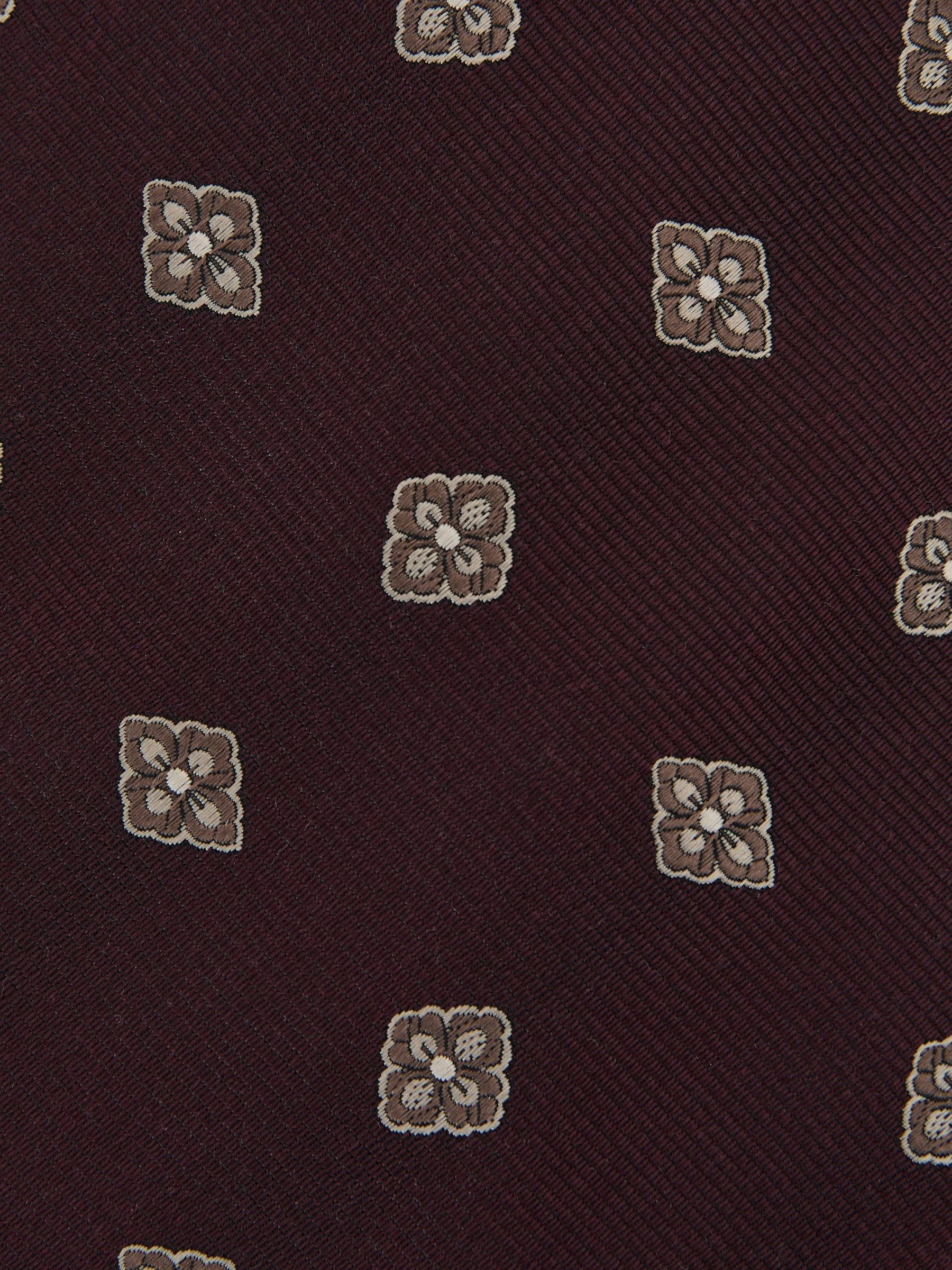 Silk-Blend Woven Floral Medallion Tie in Burgundy - Image 5 of 5