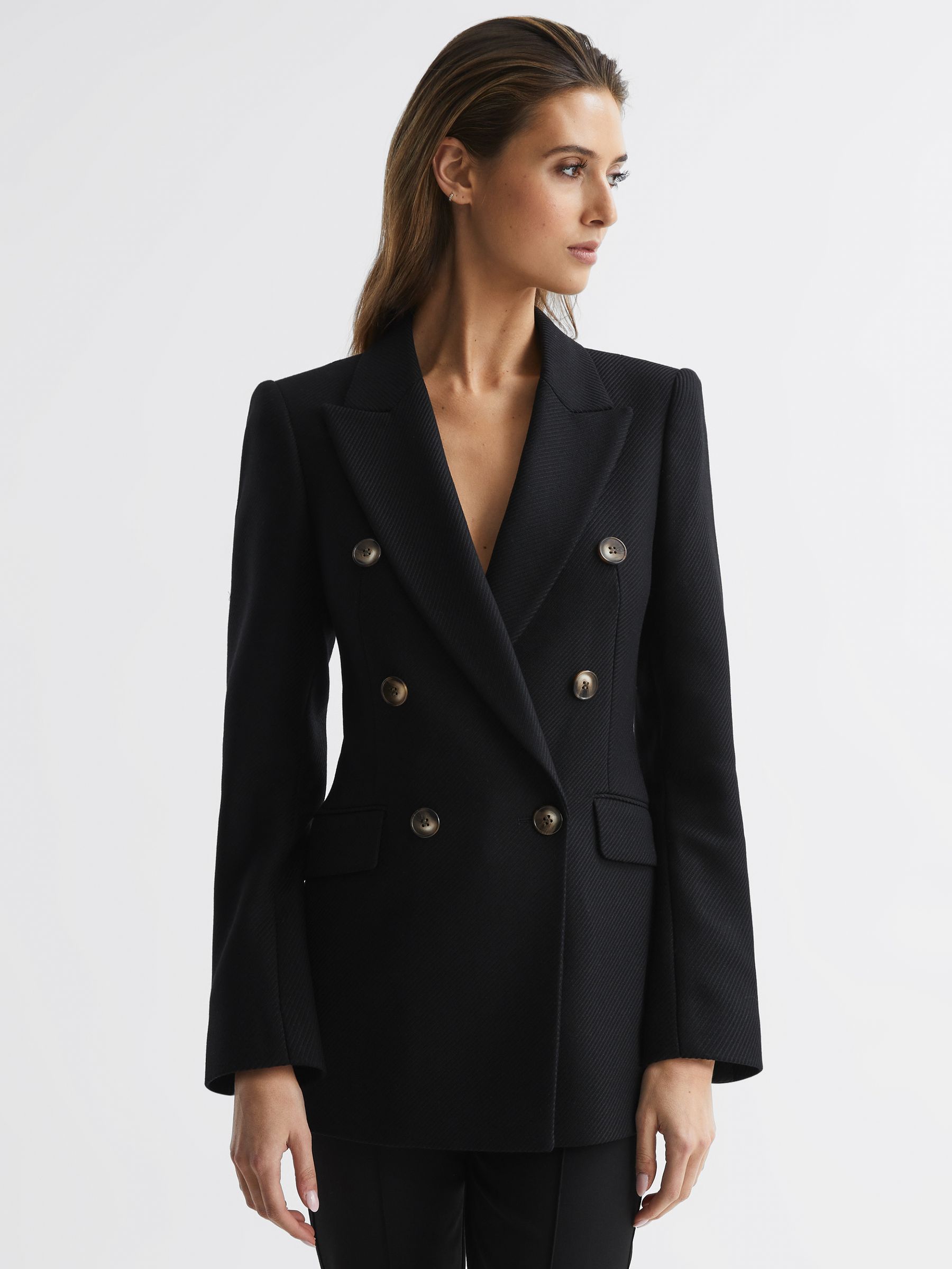 Double Breasted Twill Blazer in Black - Image 1 of 5