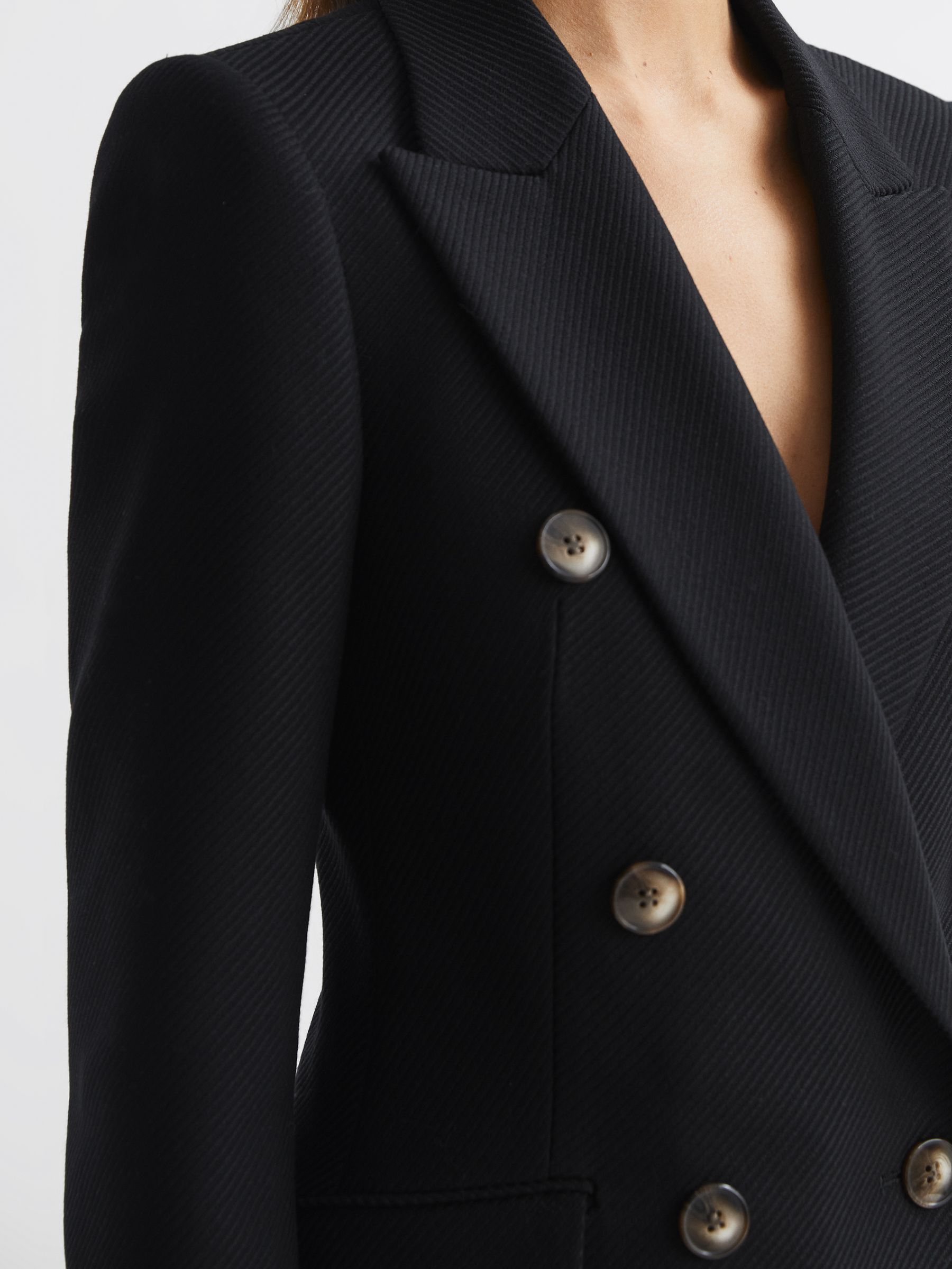 Double Breasted Twill Blazer in Black - Image 4 of 5